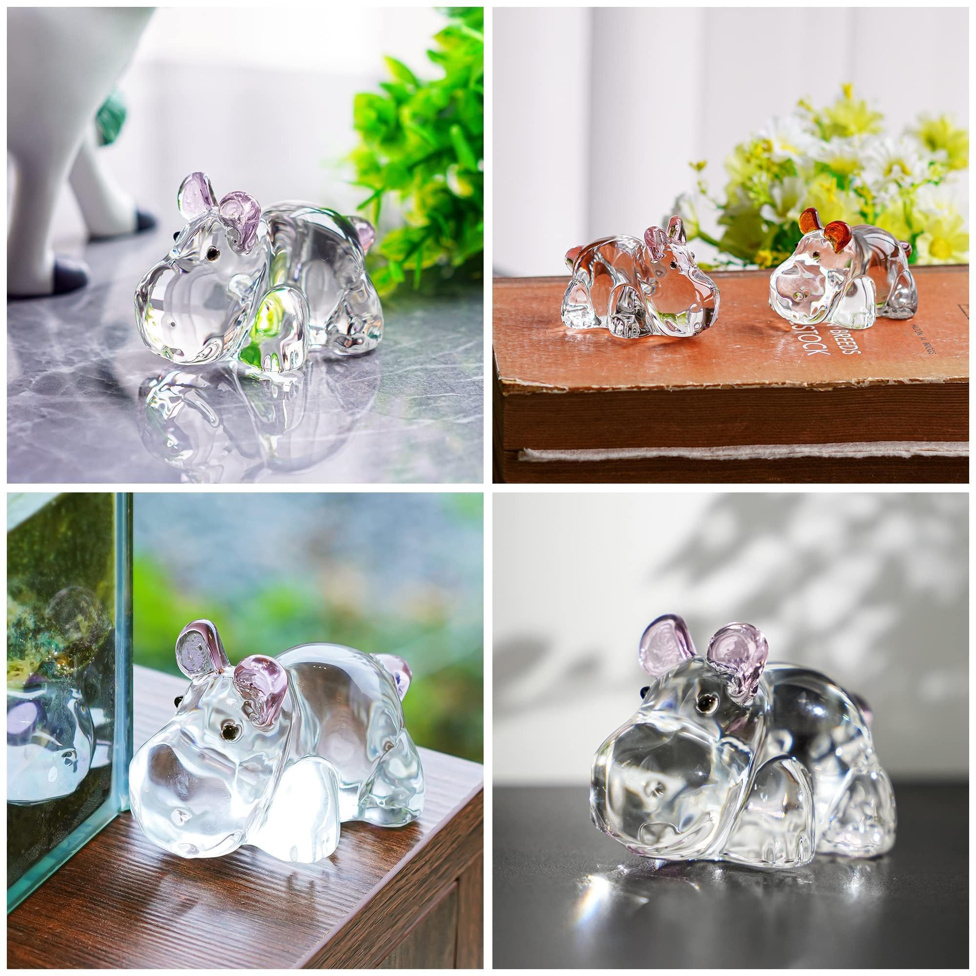 HDCRYSTALGIFTS Figurines hippopotames en cristal de 7,1 cm - Cadeau de collection pour femme - Statue d'hippopotame en verre - Presse-papier - Décoration de table fantaisiste
