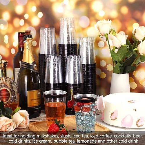 Miniatura 6 de 100 vasos de plástico desechables de 12 onzas, vasos de plástico transparente con borde para cumpleaños, bodas, fiestas, elegantes tazas de vino,