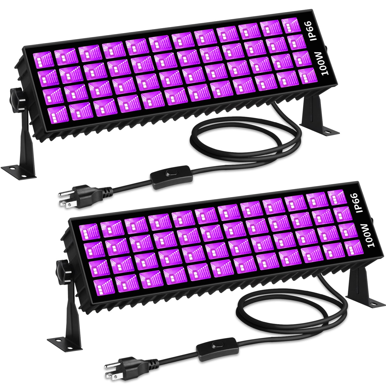SHGPODA 2 Pcs 100W LED Black Light Bar, IP66 Waterproof Blacklight with 6ft Cord Switch, Black Lights for Neon Glow Party Fluorescent Poster Body