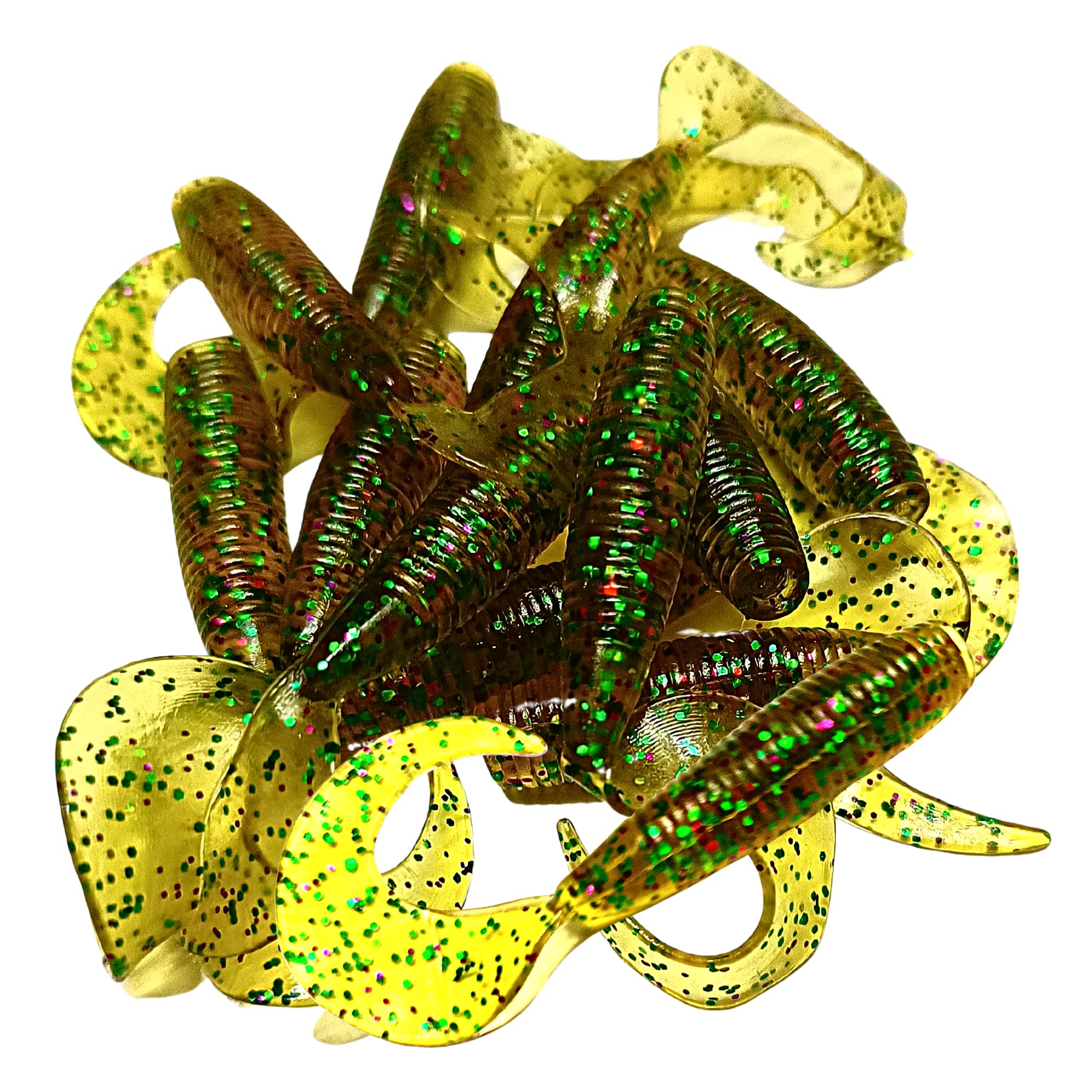 Whistytwig Soft Fishing Lures Curley Tail Grub Swim-Bait - Artificial Fishing Bait for Multi Species - Must Have Fishing Gear for your Tacklebox, Lure Fishing (Yellow/Green, 5cm)