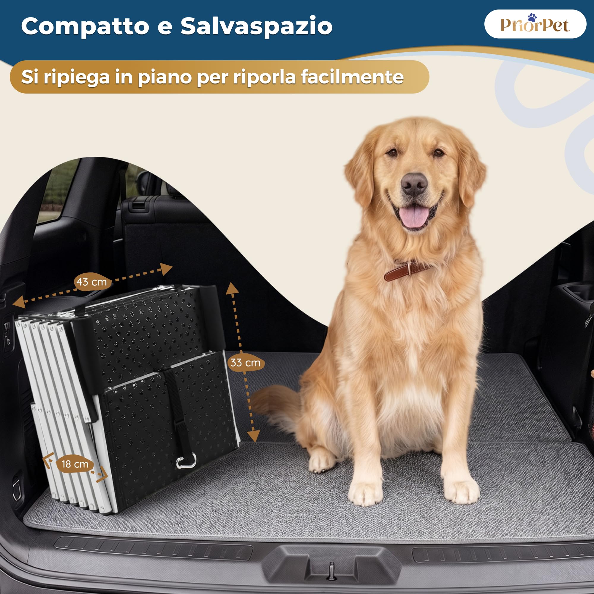 Scala per cani pieghevole per auto, 4, 5 o 6 gradini per altezze del bagagliaio da basse a alte (63-81 cm), per piccoli veicoli, station wagon e SUV, aiuto per cani di grandi dimensioni senza saltare