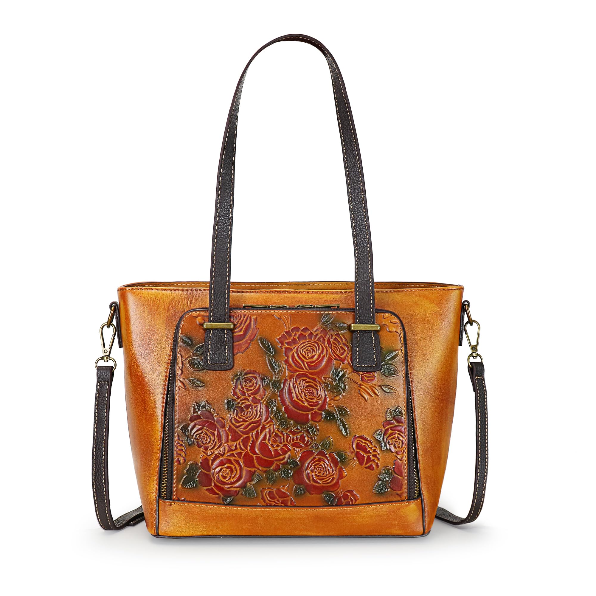 LETEULOCrossbody Bag for Women Leather Shoulder Bag Top Handle Tote Purses Vintage Satchels Handbag Retro Rose Embossing