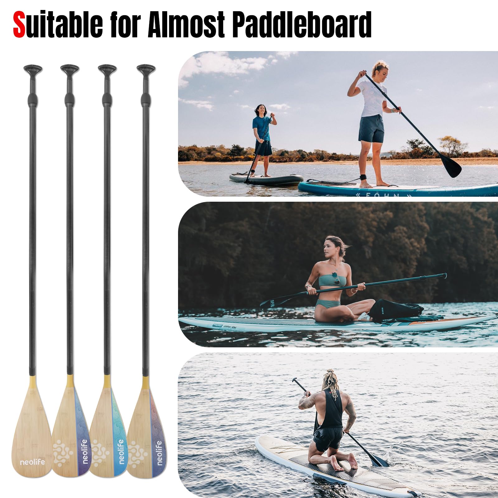 SUP Paddleboard Paddel mit Kohlefaser-Schaft und PP-Klinge, schwimmendes, verstellbares Stand Up Paddle Board Paddel, 170-210 cm
