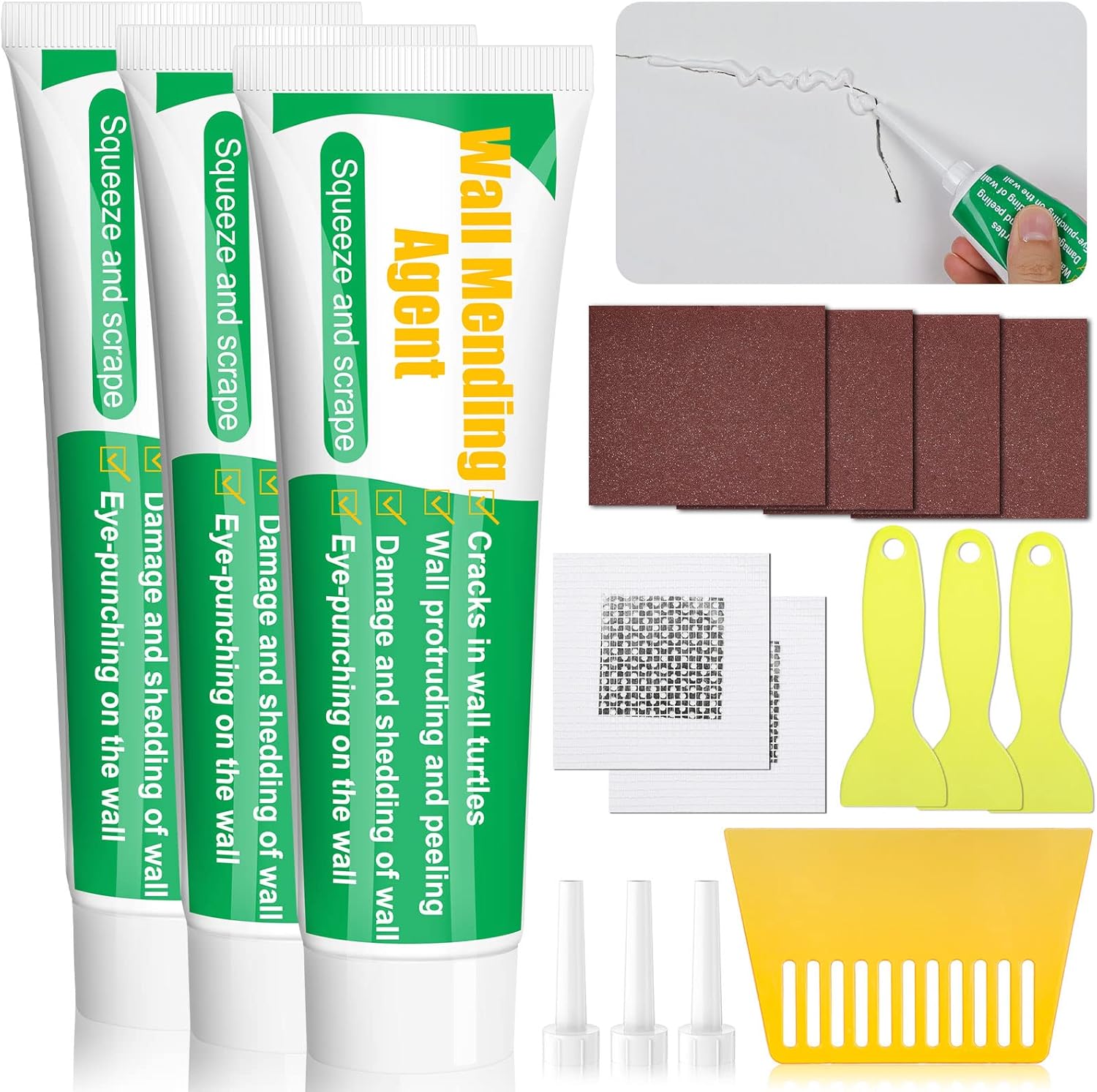 Drywall Repair Agent with Scraper, 3Pcs Drywall Repair Kit