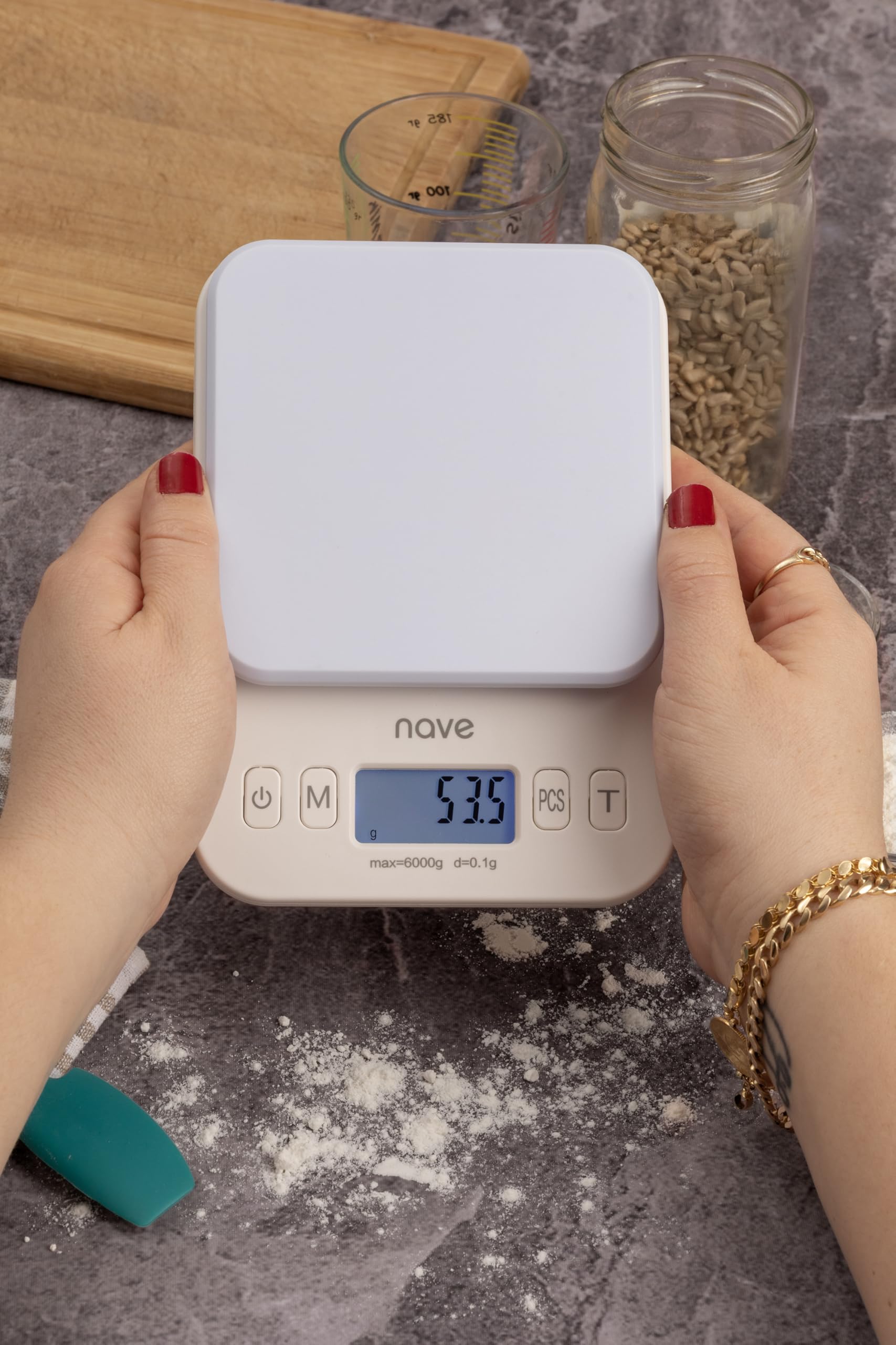 Nave Báscula digital de cocina, 6 kg/0,1 g, báscula de alimentos de alta precisión con pantalla LCD, múltiples unidades (g/oz/ml/lb), funciona con pilas, ideal para hornear, cocinar y controlar el