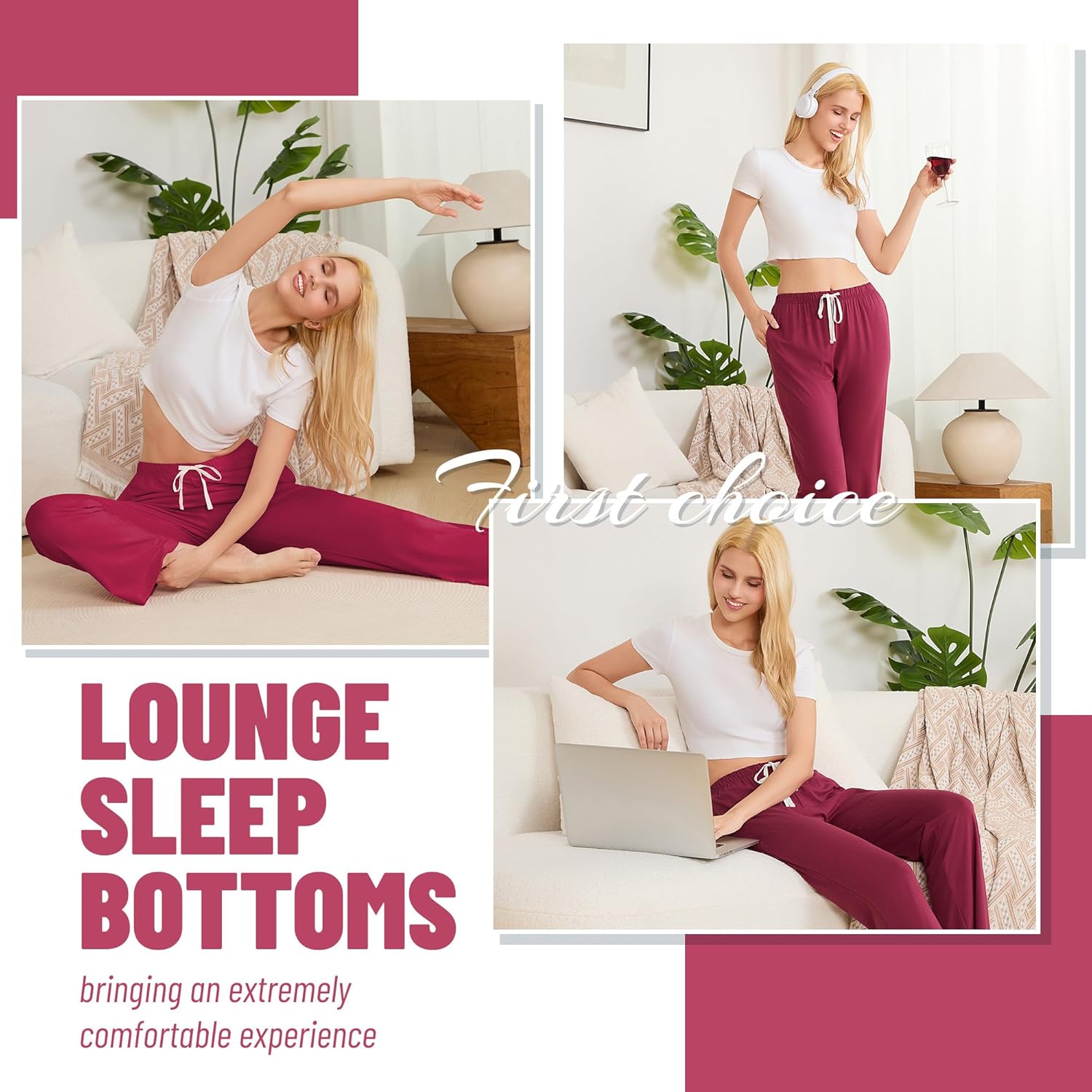 LYCY Womens Cotton Pajama Pants Soft Lightweight Lounge Sleep Bottoms with Pockets and Drawstring - Image 5