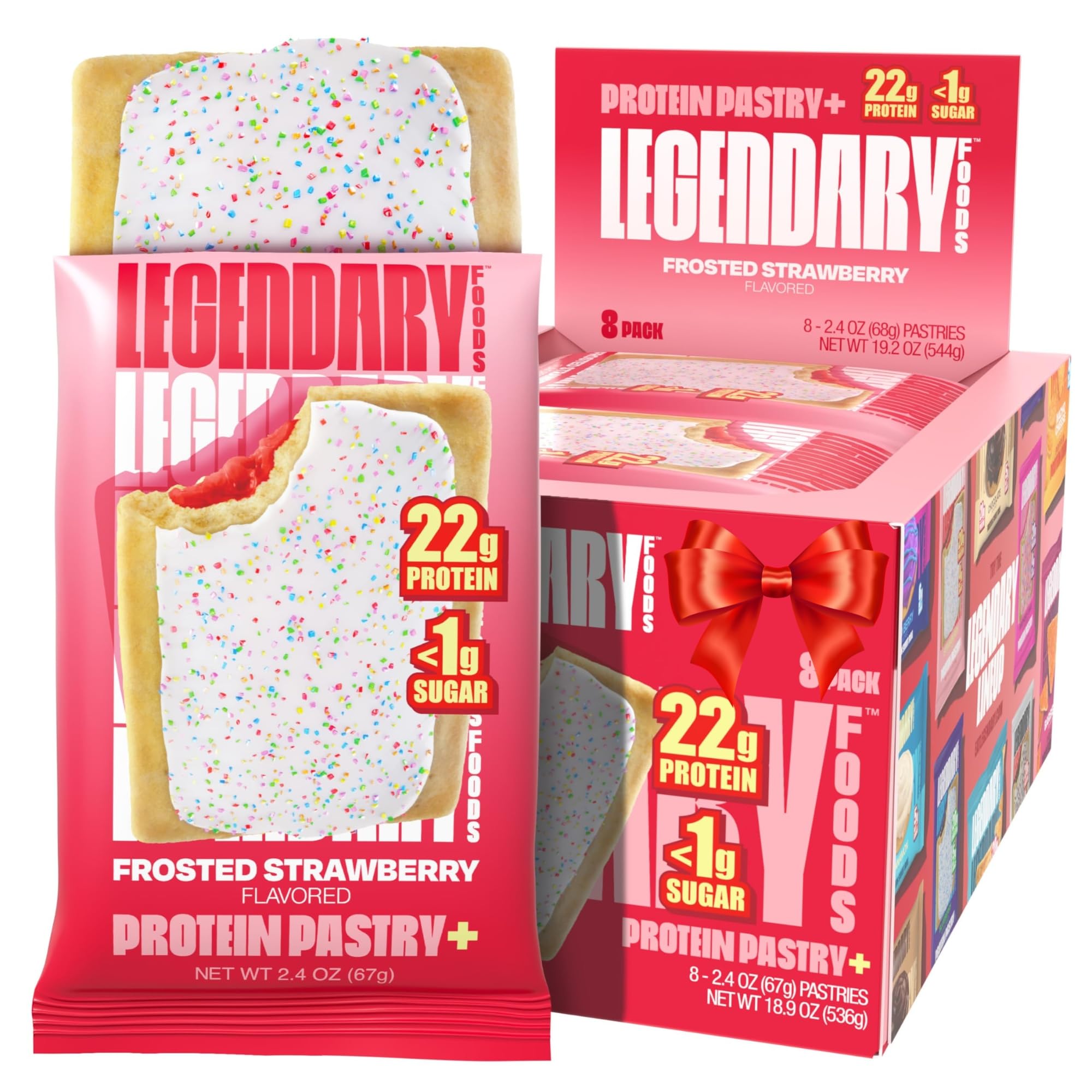 Legendary Foods 22g Protein Pastry - 0g Added Sugar, Low Carb Snack, Keto Friendly and Gluten Free 8x Mindful Meal Replacement Bars - Strawberry