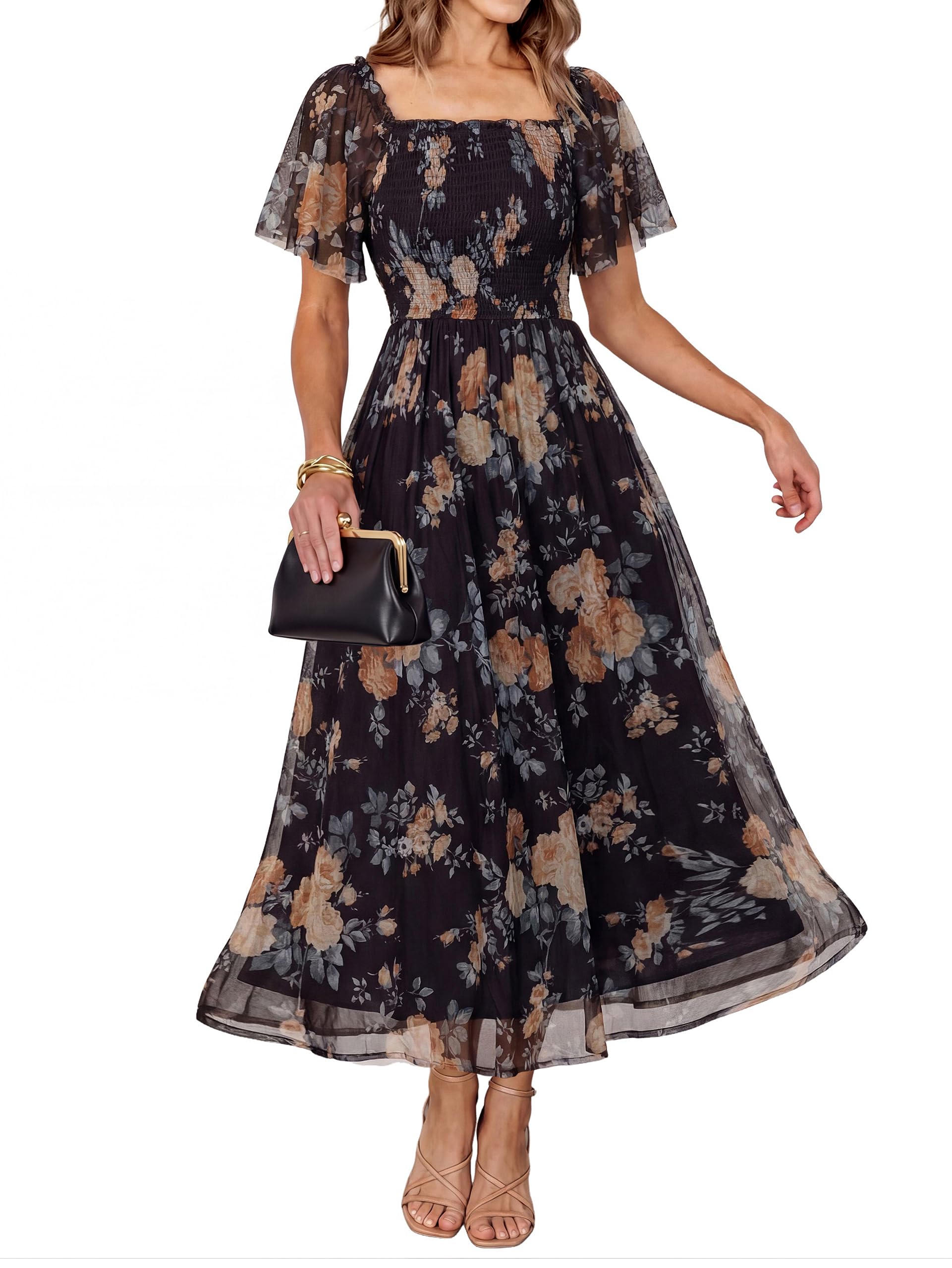 Simplee Womens Floral Maxi Dresses Summer Boho Wedding Guest Dress