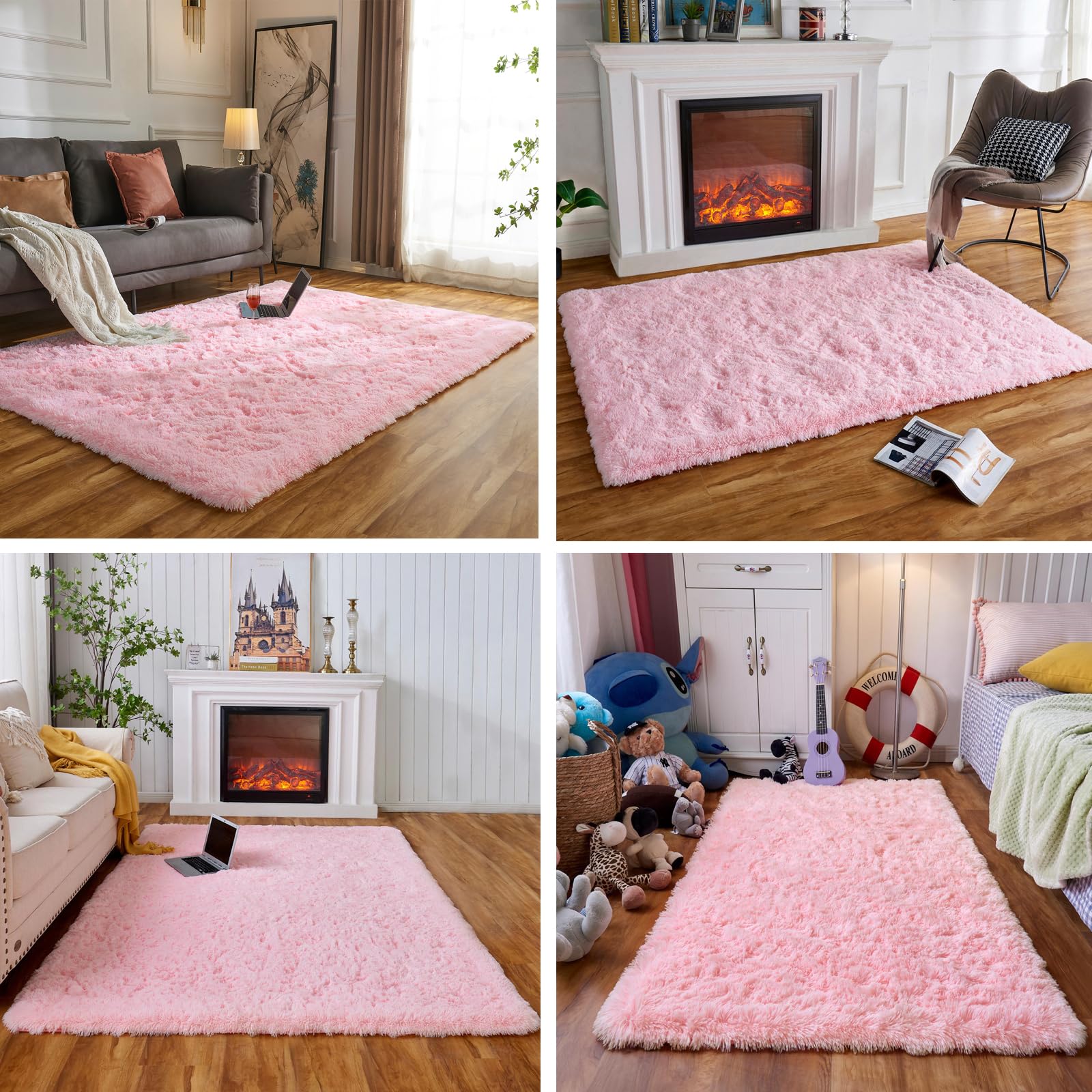 Rosa Waschbarer Hochflorteppich 140x200cm Teppiche für Wohnzimmer | Flauschig, Hochflor 4-5 cm, Hochwertiger Schaumstoff, für Schlafzimmer, Kinderzimmer, Babyzimmer