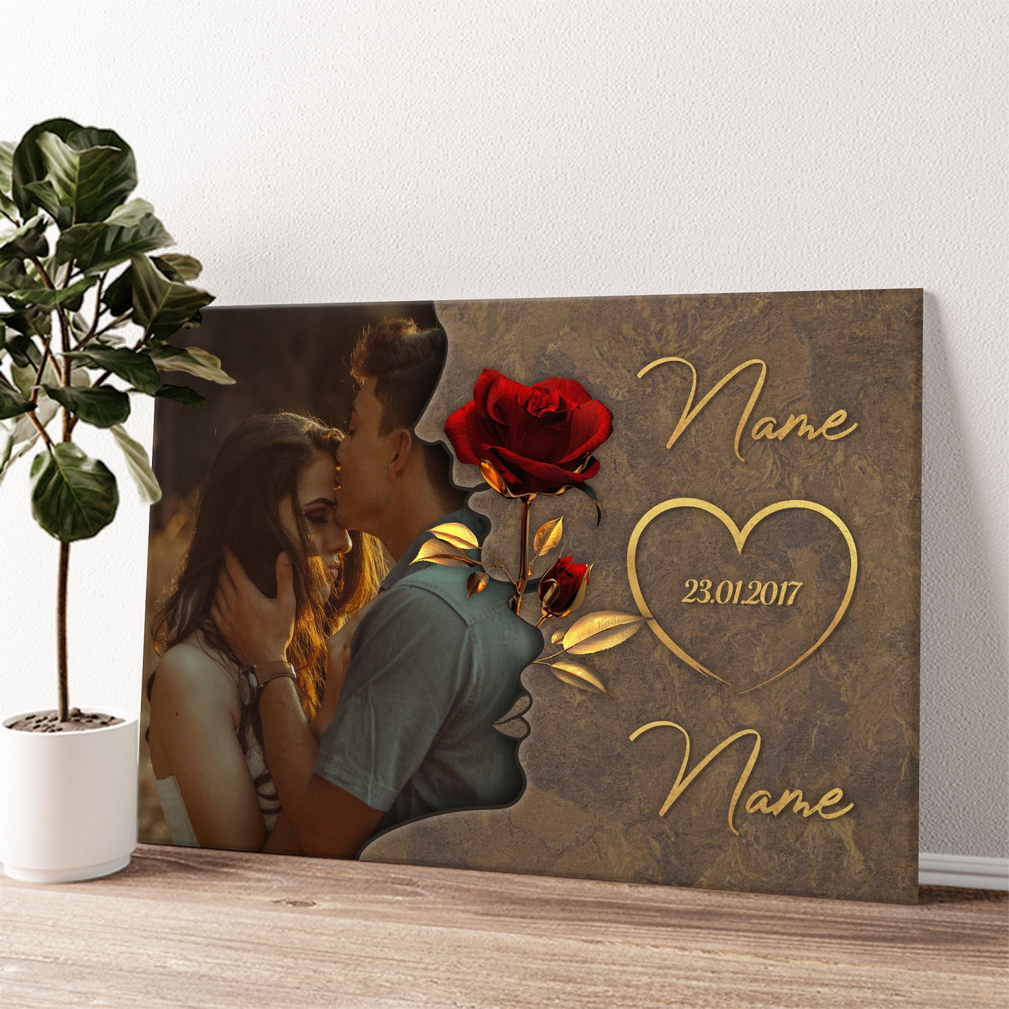 Liebesleinwand Leinwandbild personalisiert mit Foto | Leinwand gestalten mit Foto, Namen und Datum Geschenk für Partner | Liebesgeflüster