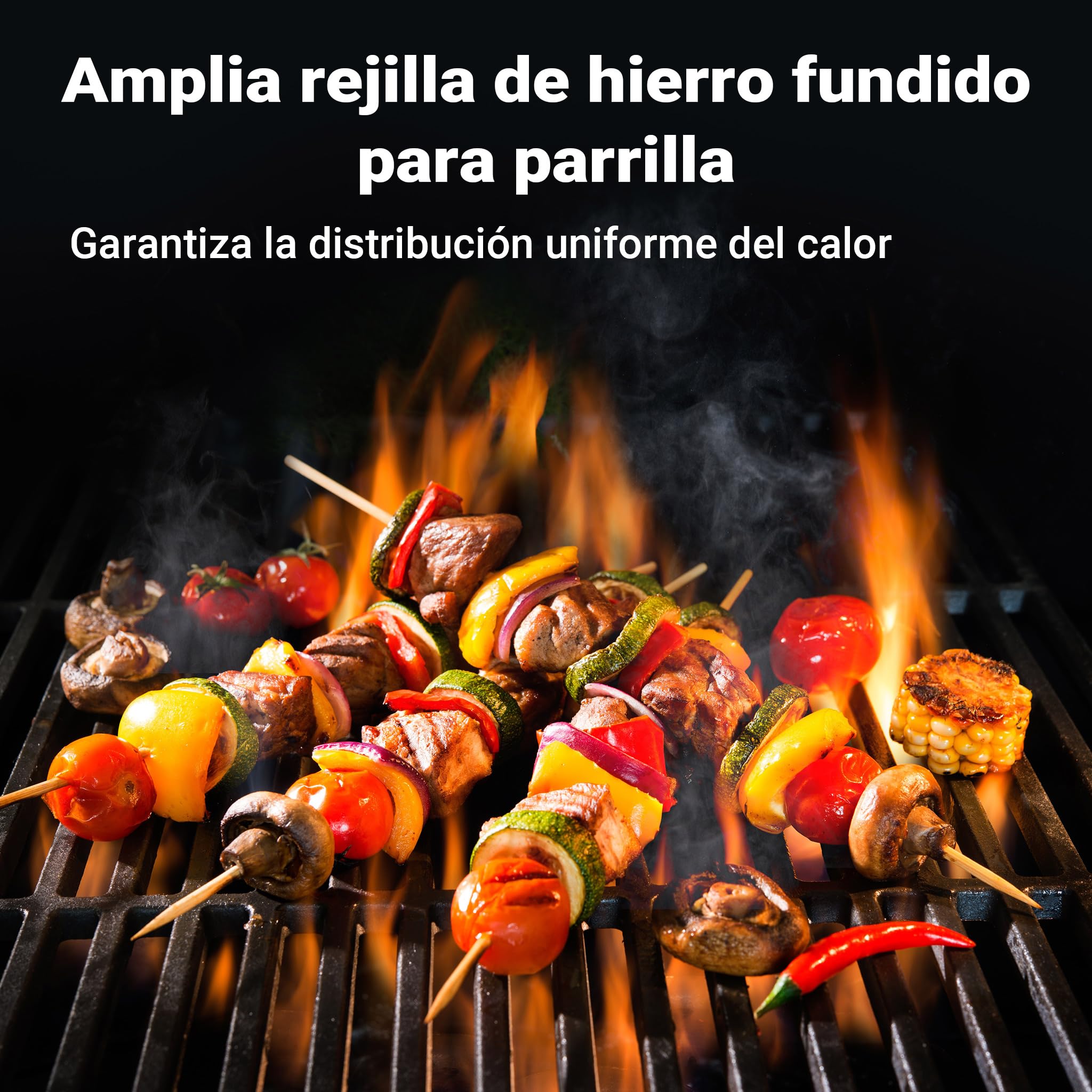 Wiltec Rejilla de hierro fundido cuadrada 30 x 44.5 cm maciza para parrilla de carbón parrilla de gas barbacoa