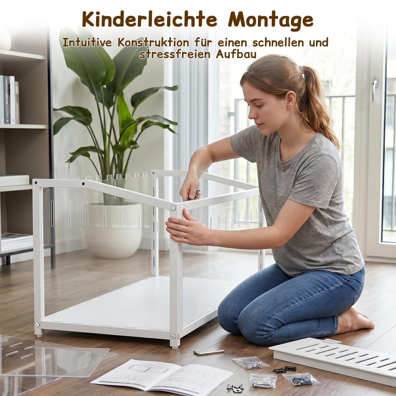 BORISI Hamsterkäfig Metall 81x40,6x40,6 cm, kausicher, Nagarium Weiß | Polycarbonat-Platten, kausicher & robust, obere Klapptür, gute Belüftung, leicht zu reinigen, für Zwerghamster