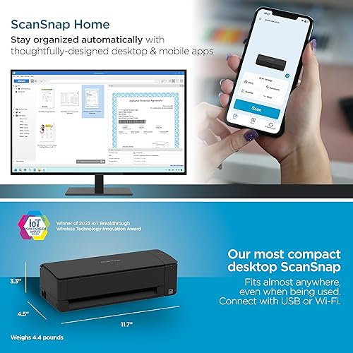 Miniatura 4 de Fujitsu ScanSnap iX1300 - Escáner de documentos de color compacto inalámbrico o USB de doble cara con alimentador automático de documentos y