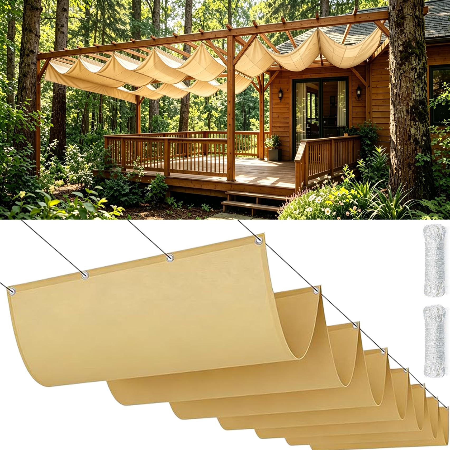 Toile-ombrage rétractable vague 120 x 520 cm protection UV jardin