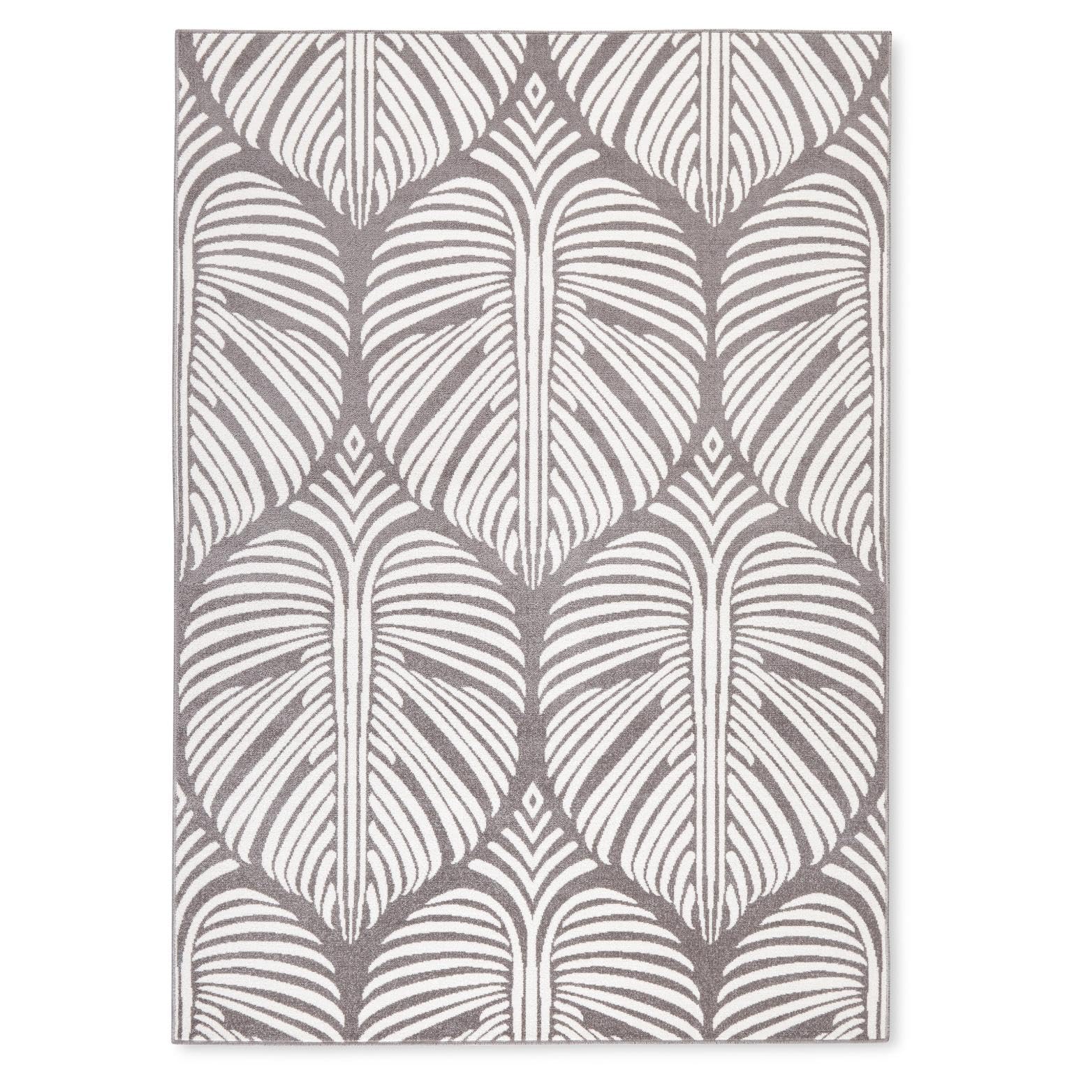 Tommy Bahama Lanai Palm Leaves Indoor Outdoor Area Rug, Leaf Tropical Design, UV Fade Resistant, Dark Grey/Ivory, 5'2"x7'2"