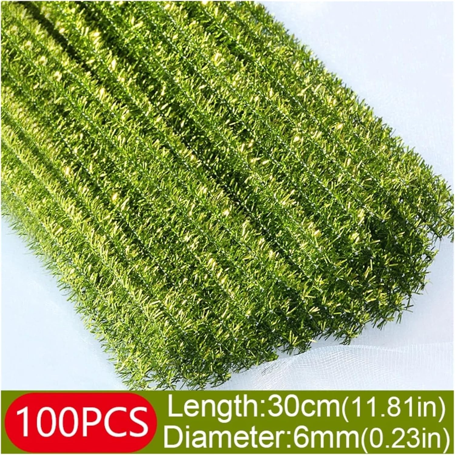 400pcs 30cm Glitter Chenille Stems Torsion Bar Christmas Tinsel Wool Top Wired Sticks(Light Green)