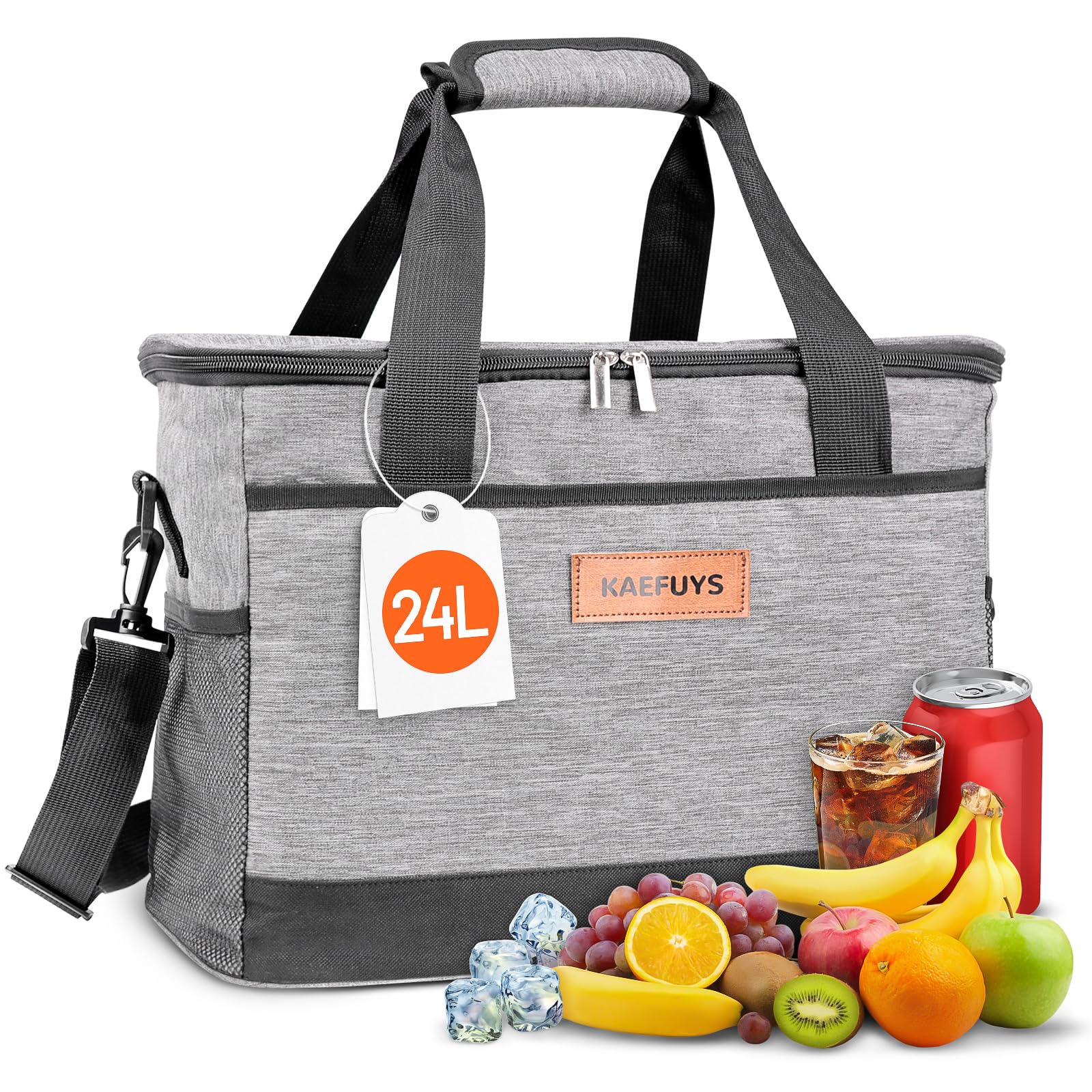 KAEFUYS Insulated Picnic Bag 24L Large Cooler Bag Lunch Bag for Shopping Car Office Camping Outdoor Travel Food Transport Provisions Family Barbecues