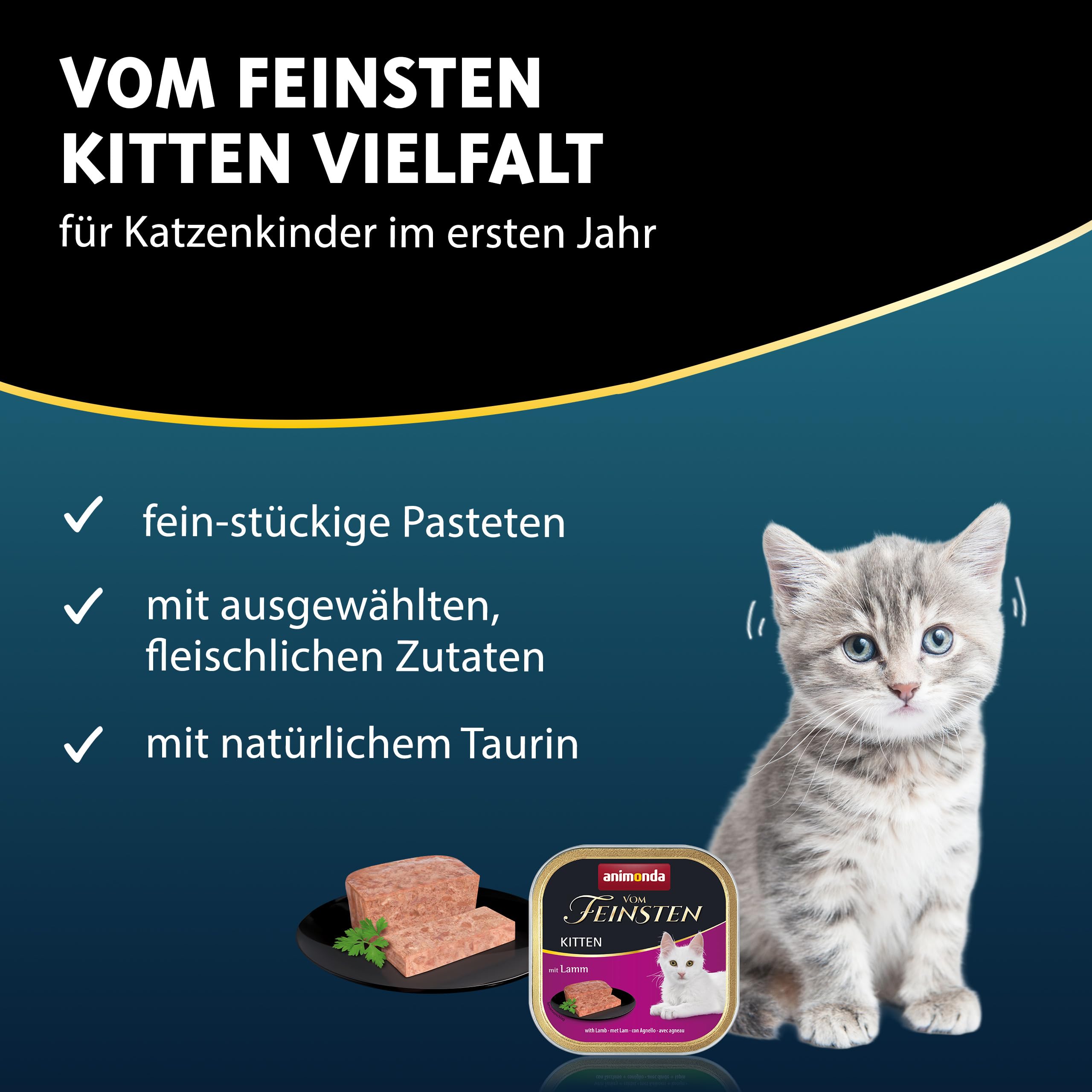 animonda Vom Feinsten Kitten Vielfalt für Katzenkinder (32 x 100g), Kitten Nassfutter für junge Katzen, Katzenfutter ohne Getreide und Zucker, mit 100 % frischen, fleischlichen Zutaten