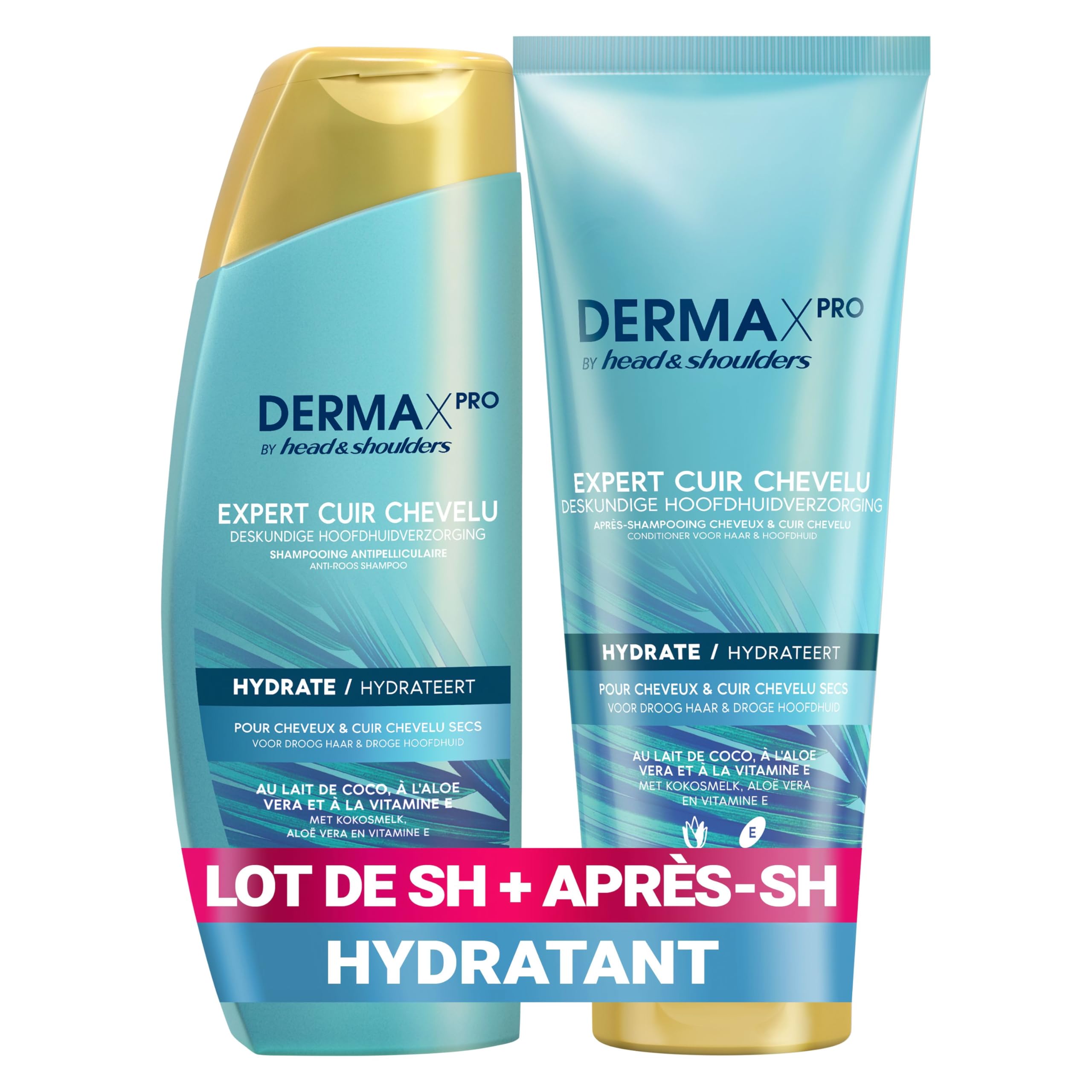 Head & Shoulders DERMAxPRO: Shampoing et Après-Shampoing Hydratants Antipelliculaires au Lait de Coco pour Cheveux Secs