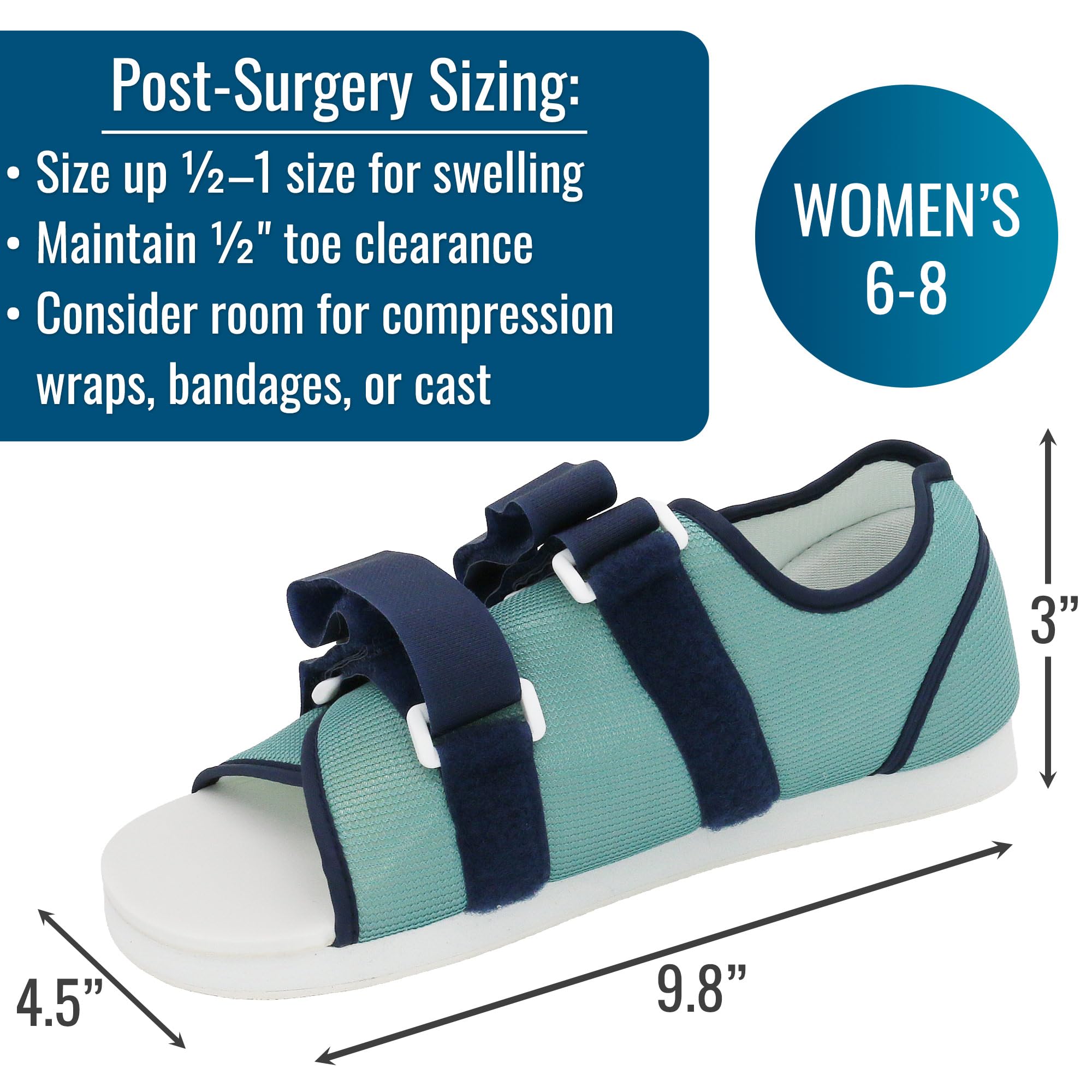 DMI Women's Size 6-8 Post Op Surgical Walking Shoe for Broken Foot or Toes, Pain, Lightweight Adjustable Straps, Left or Right -Universal Fit