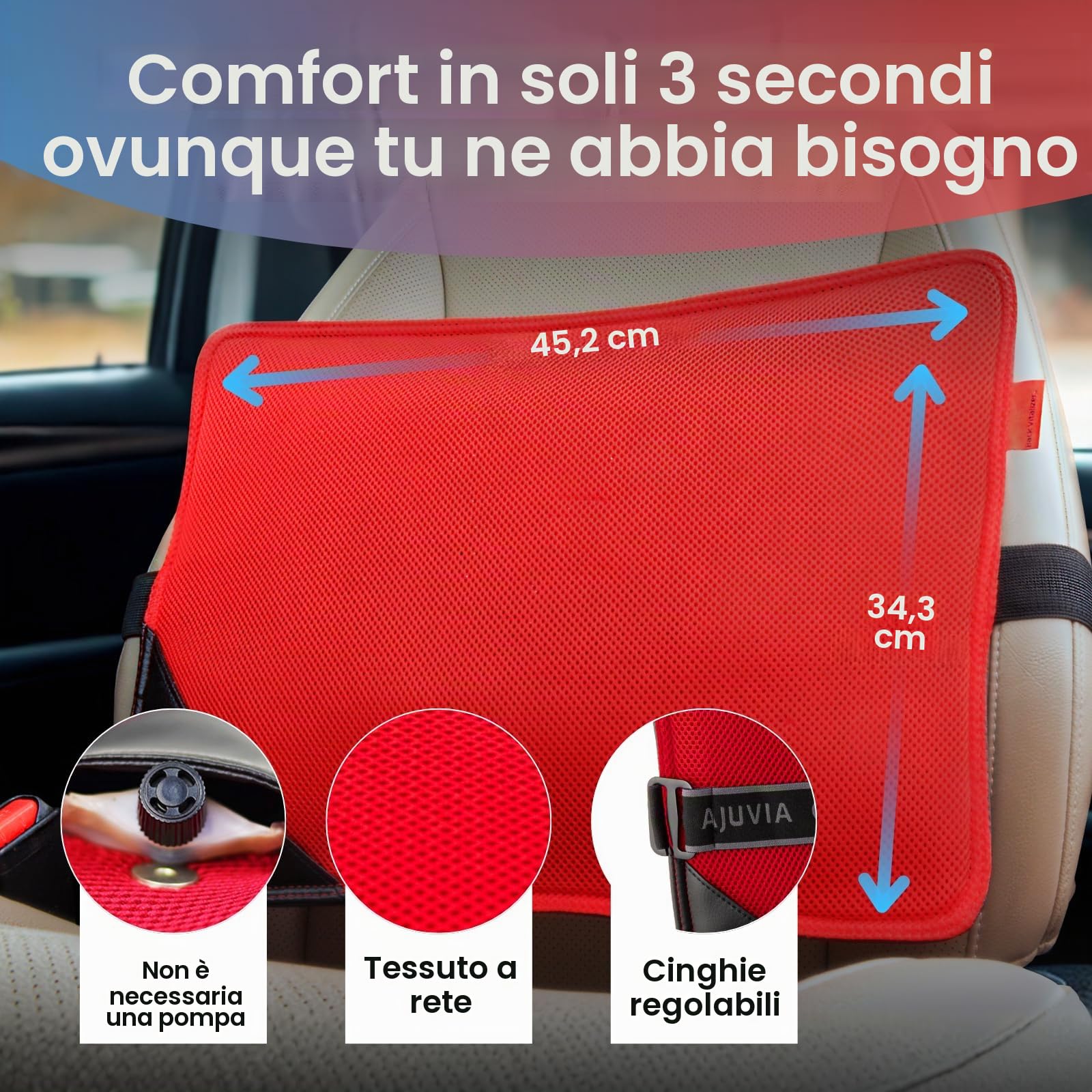 AJUVIA - Cuscino protettivo per la schiena per sollievo dal dolore rapido in 3 secondi, 6 in 1, ortopedico per sedia da ufficio e seggiolino auto