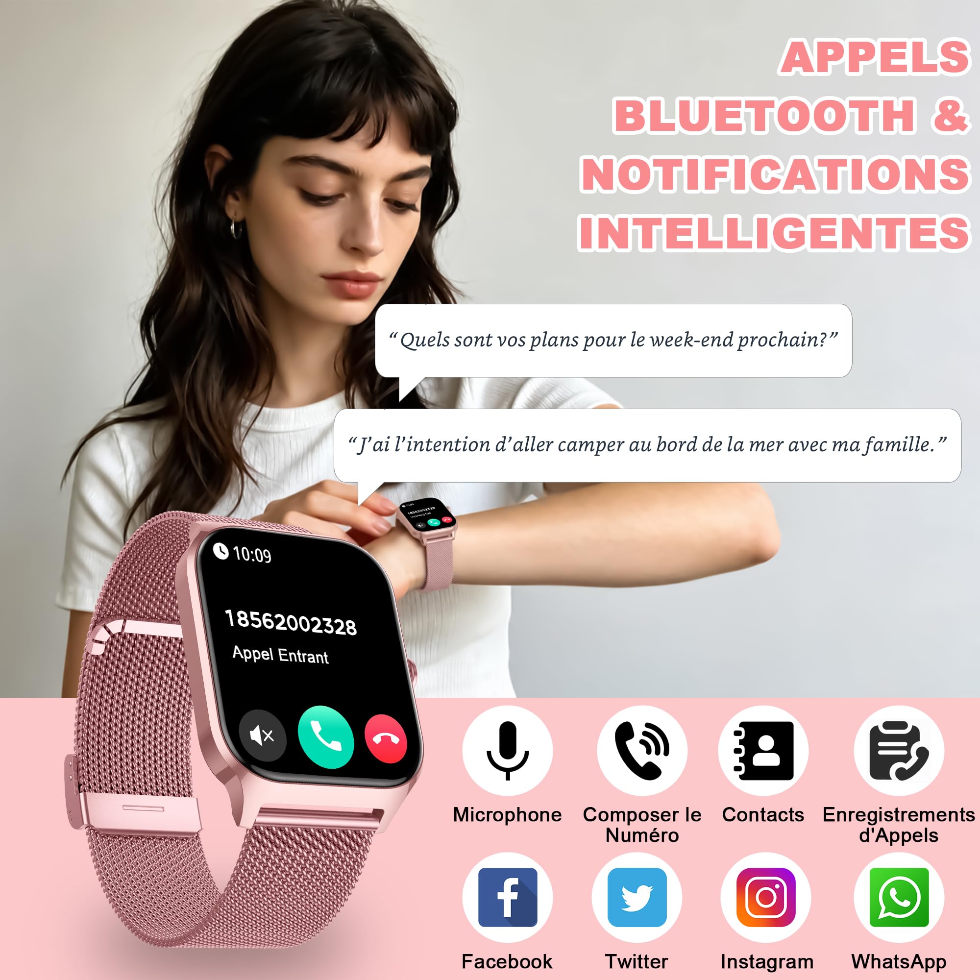 LODIMEKE Montre Connectée Tension Artérielle pour Samsung Apple Xiaomi Phone, 1.85" Smartwatch Homme Femme avec Appel Bluetooth, Fréquence Cardiaque, Stress, Sommeil, Podomètre, 100+ Sports, Cadeau
