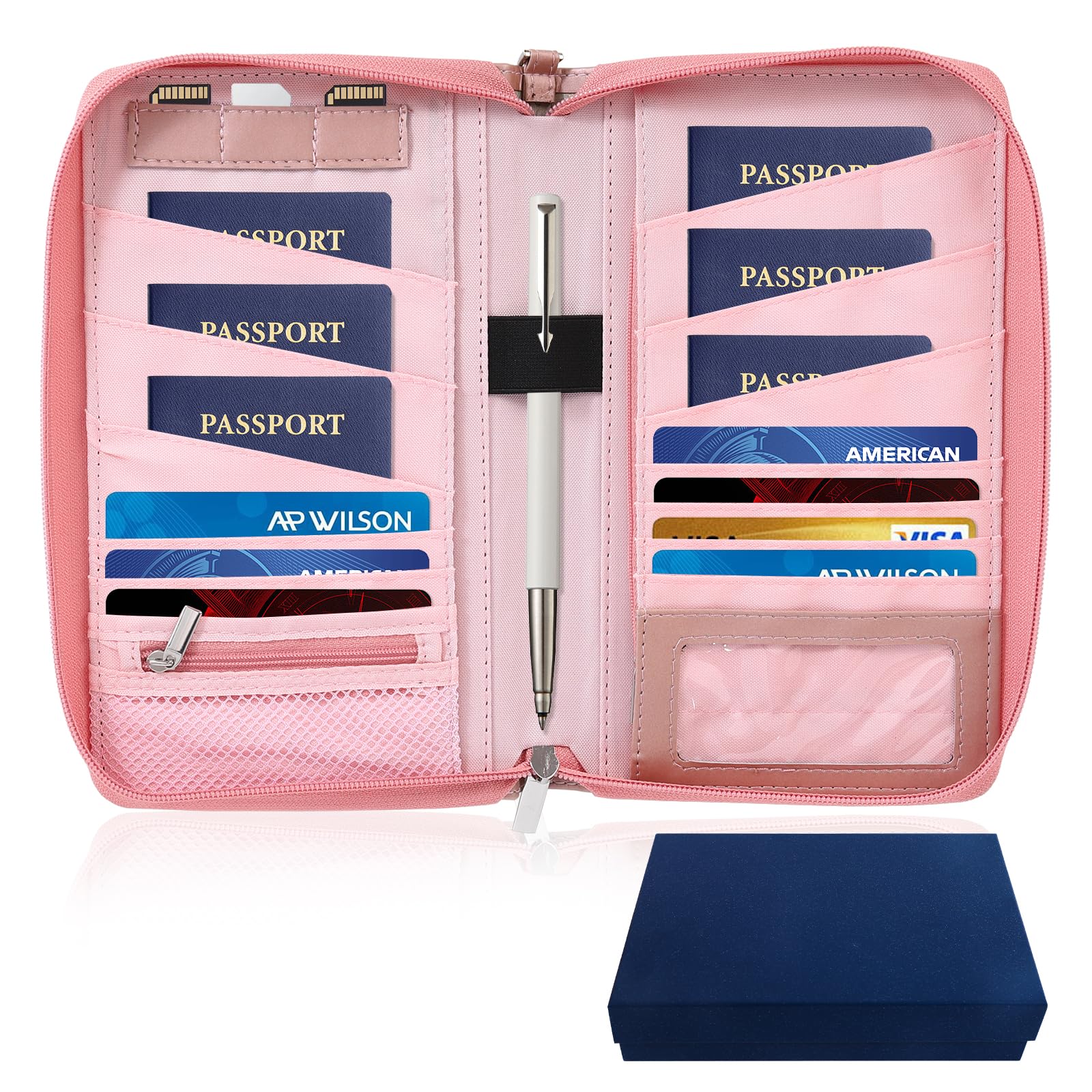 Cartera de cuero para pasaporte, cartera de pasaporte con bloqueo RFID, carteras esenciales de viaje de primera calidad