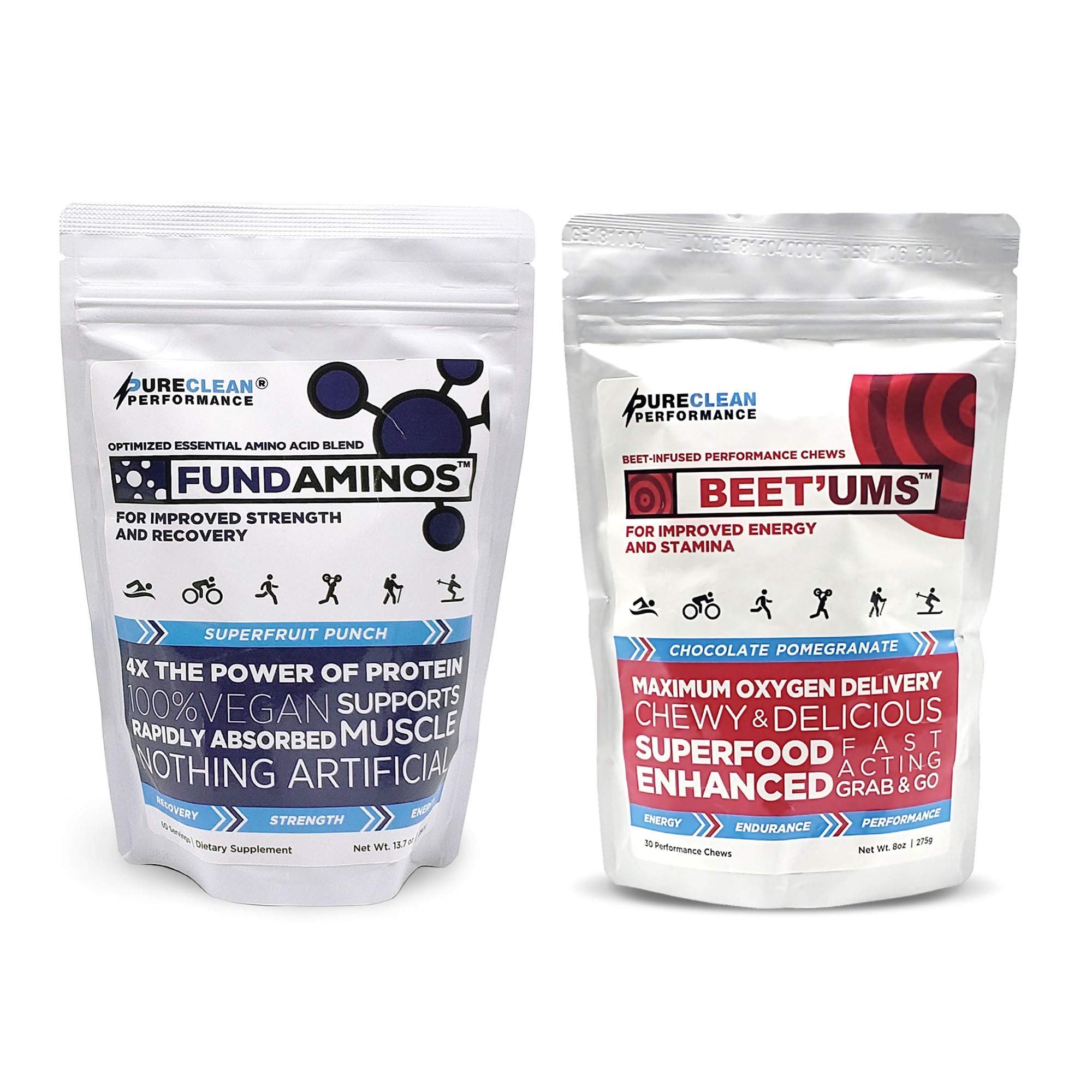 FUNDAMINOS Amino Acid Powder and BCCA Blend + BEET'UMS Superfood Performance Chews Bundle