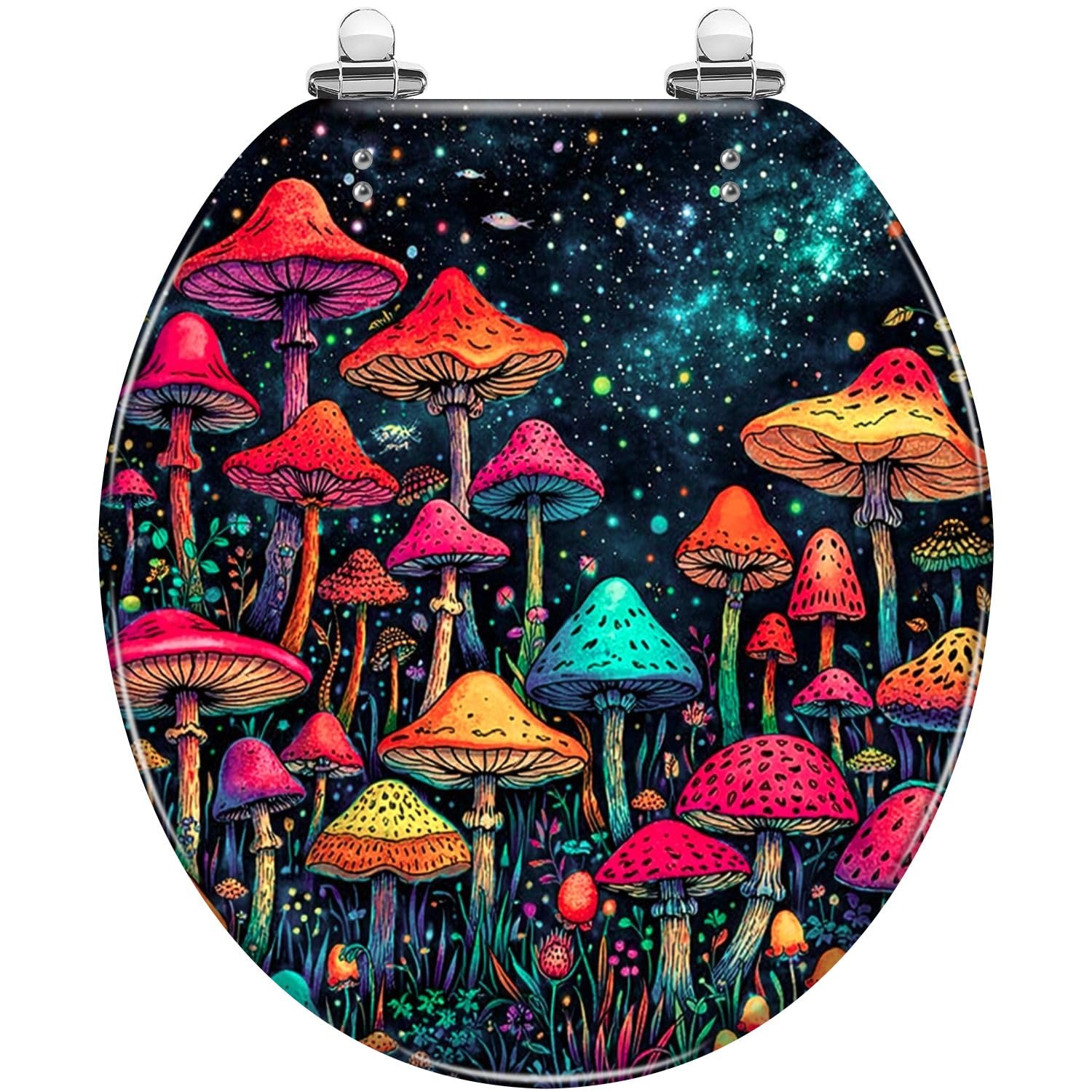 Cosmic Forest Mushrooms neon seat Easy Easy Clean, Adjustable, Lightweight, Durable, Portable, User-Friendly, Compact, Decorative, Round, Toilet, Quick, Release, Quiet, Close