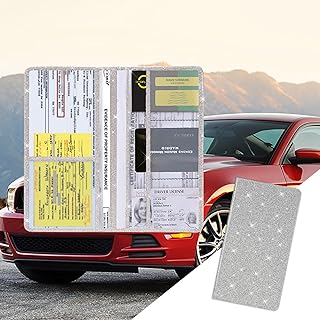 Car Registration and Insurance Holder with Magnetic Shut, PU Leather Car Glove Box Organizer Car Document Holder for ID, License, Universal Car Organizer Car Accessories for Women Men (Silver)