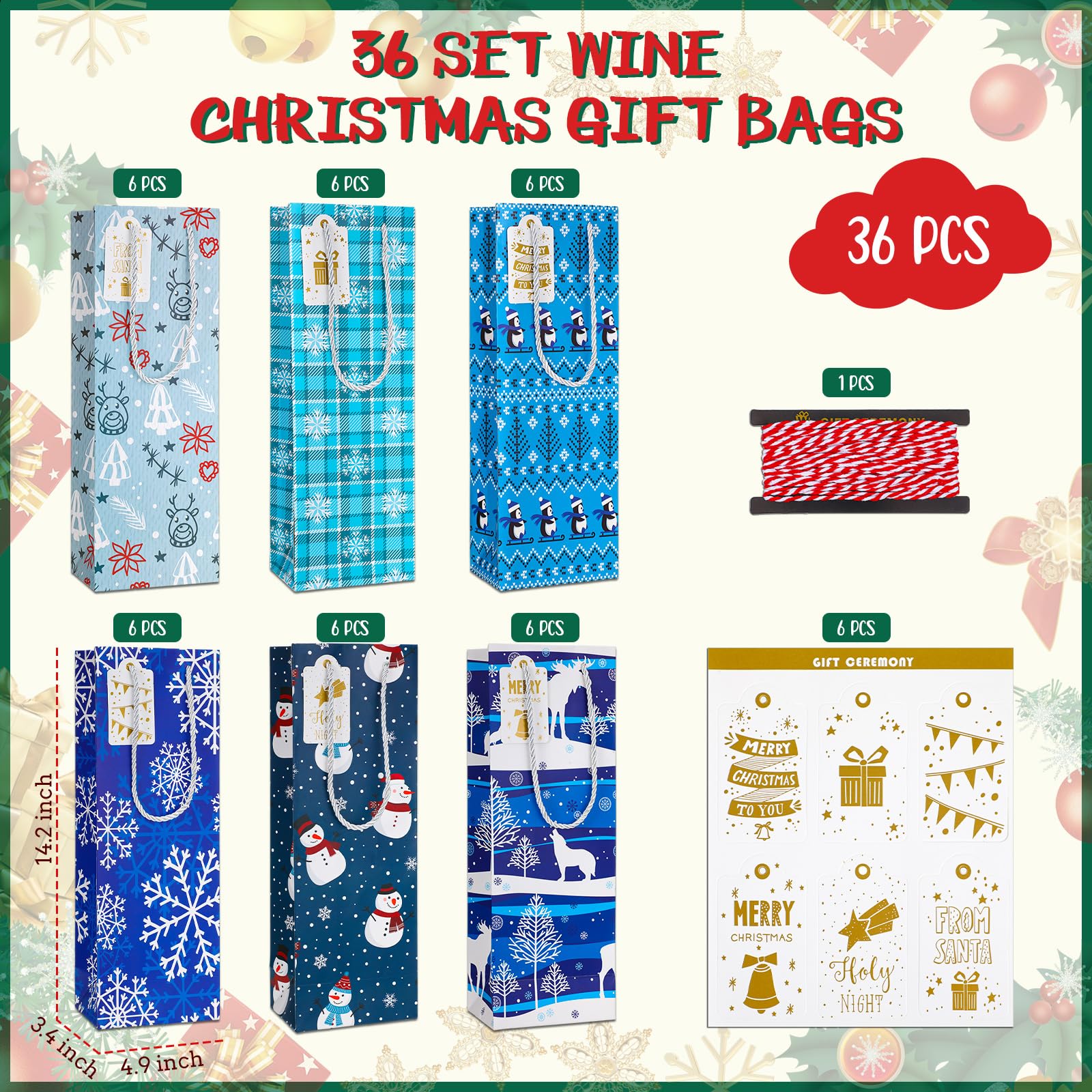 Zhengmy Lot De 36 Sacs Cadeaux De Noël Pour Bouteille De Vin