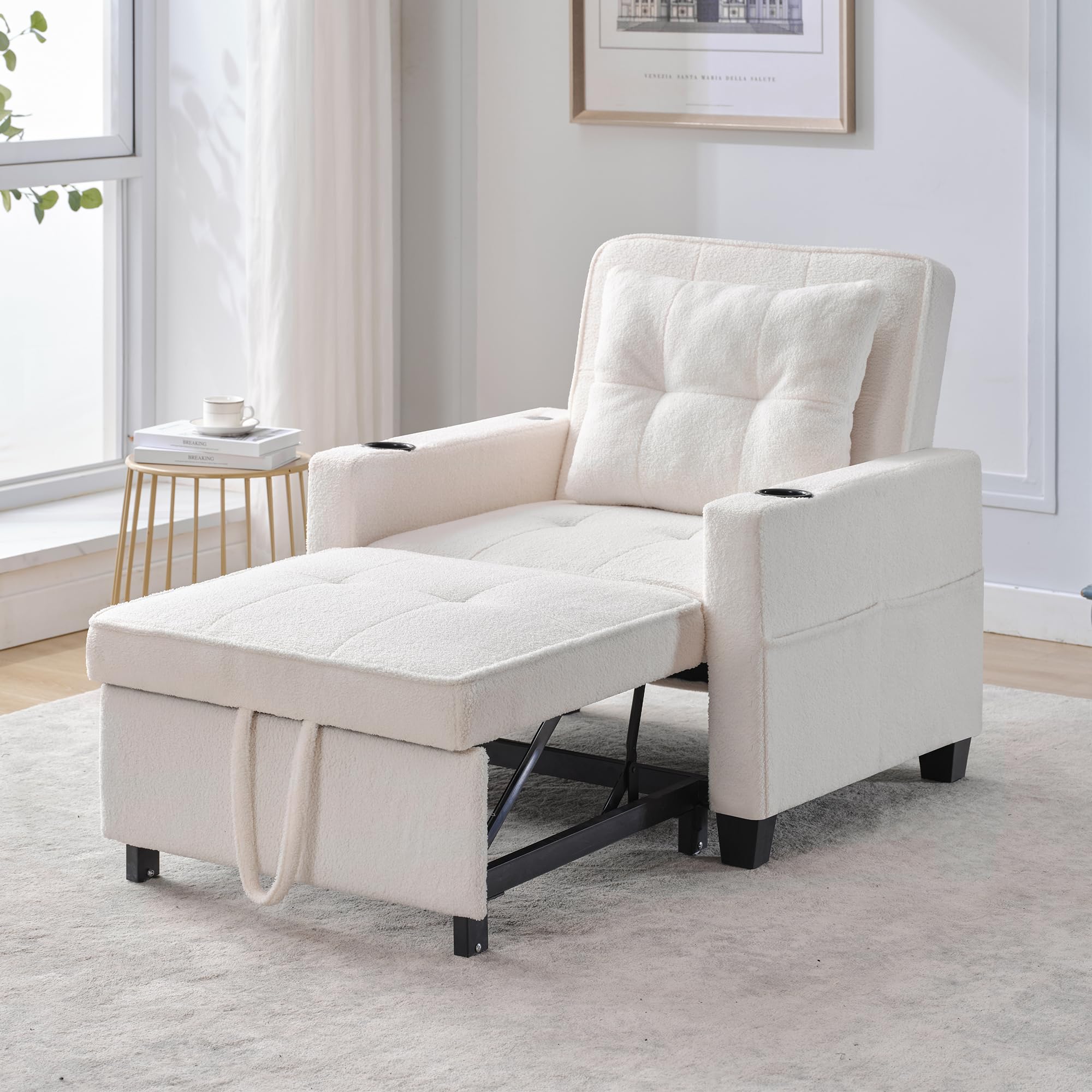 Generisch Sofá cama individual extensible 3 en 1 con soportes para bebidas y conexión USB, sillón ajustable, cama de invitados, ahorra espacio para habitaciones pequeñas, estudiantes, apartamentos