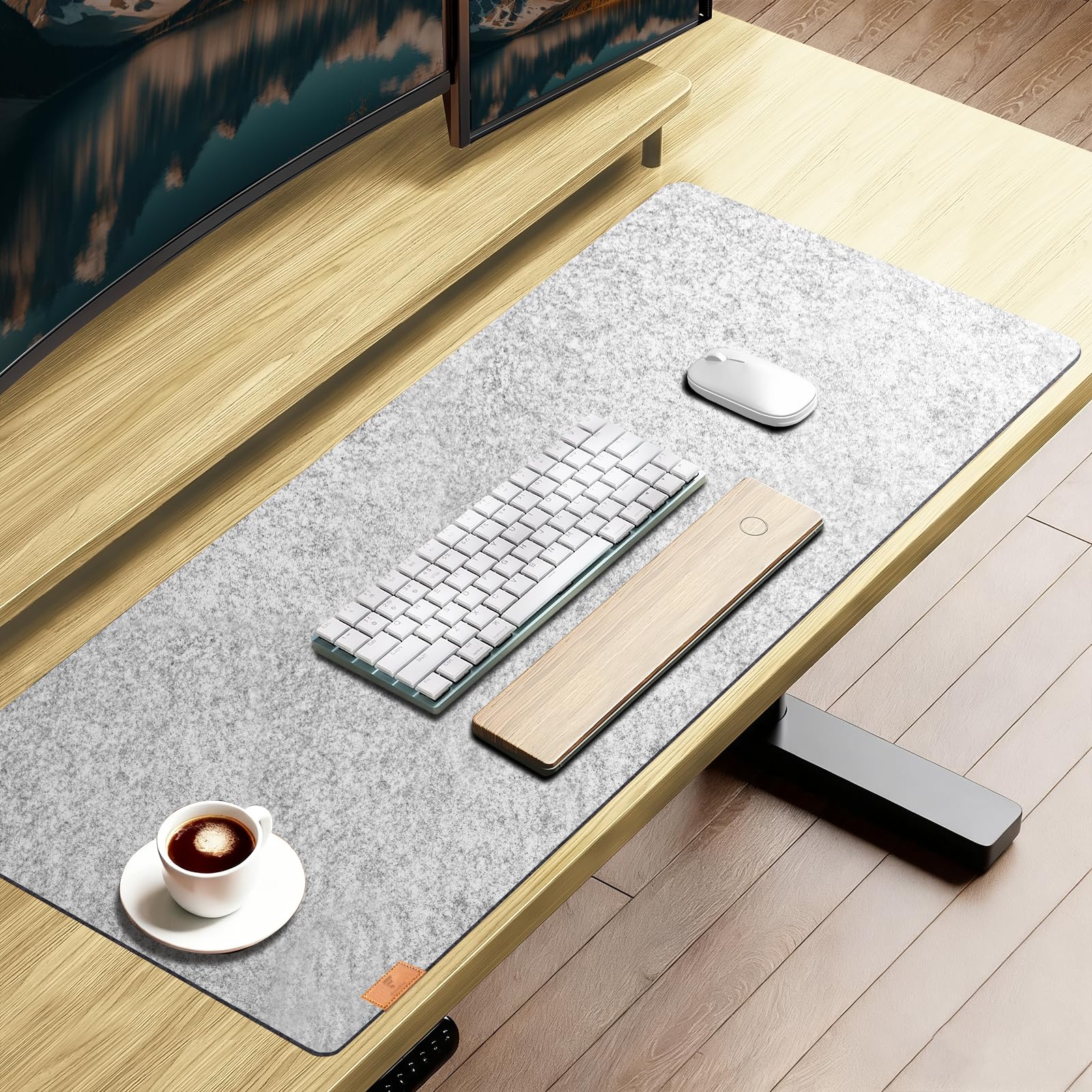 shinfly Felt Desk Mat, 100 x 40 cm, Extra Large Mouse Mat, Non-Slip Desk Pad, Nordik Desk Protector Mat, Keyboard Mat, Home Office Desk Accessory for Work, Study and Gaming (Grey)