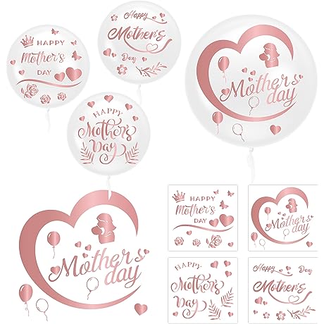 CNhoqc Rose Gold Mother's Day Balloon Stickers with Bobo Balloons