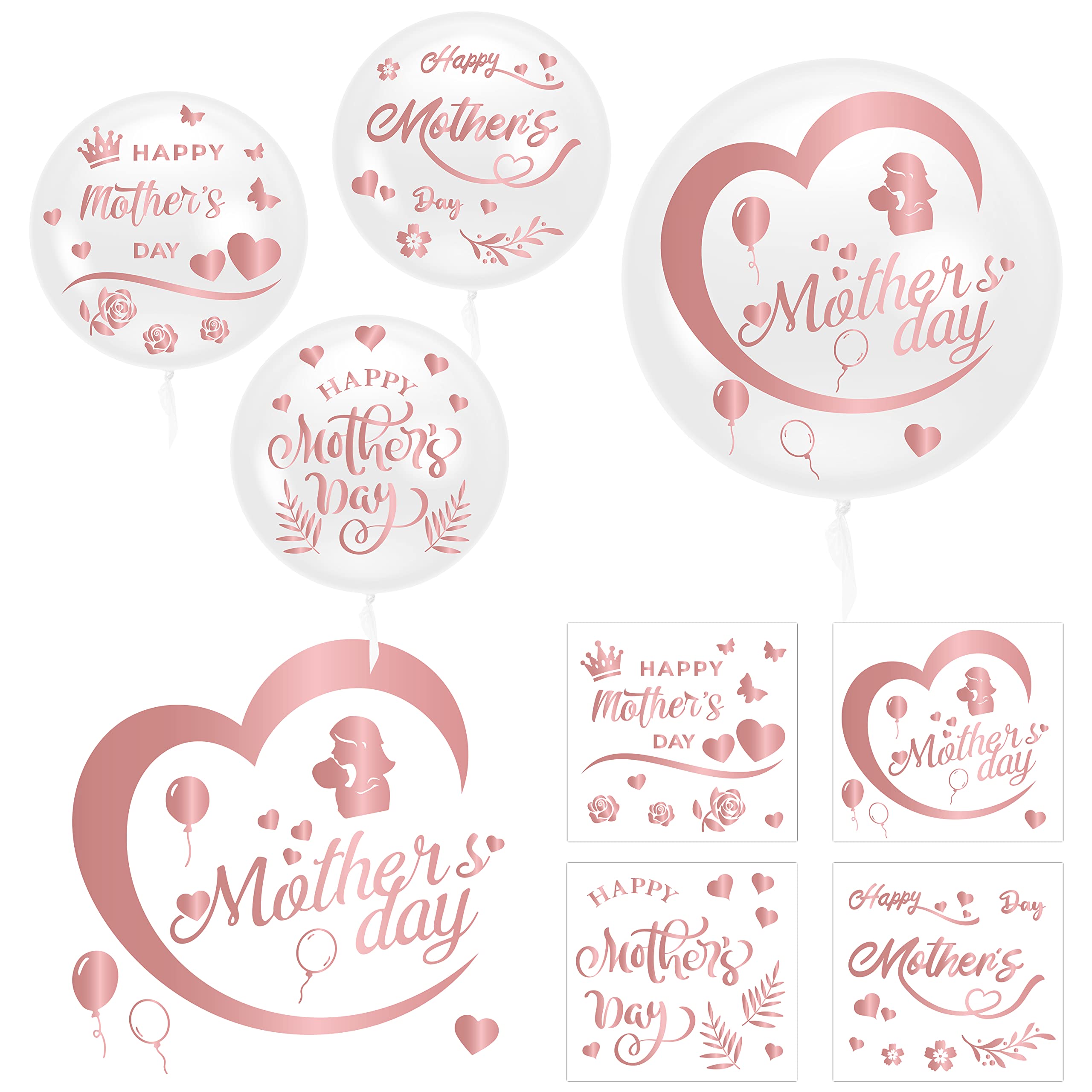 CNhoqc Mother's Day Bobo Balloons - 36pcs Rose Gold Happy Mother's Day Bobo Bubble Balloons Set 20pcs Transparent Bubble Balloon with Stickers
