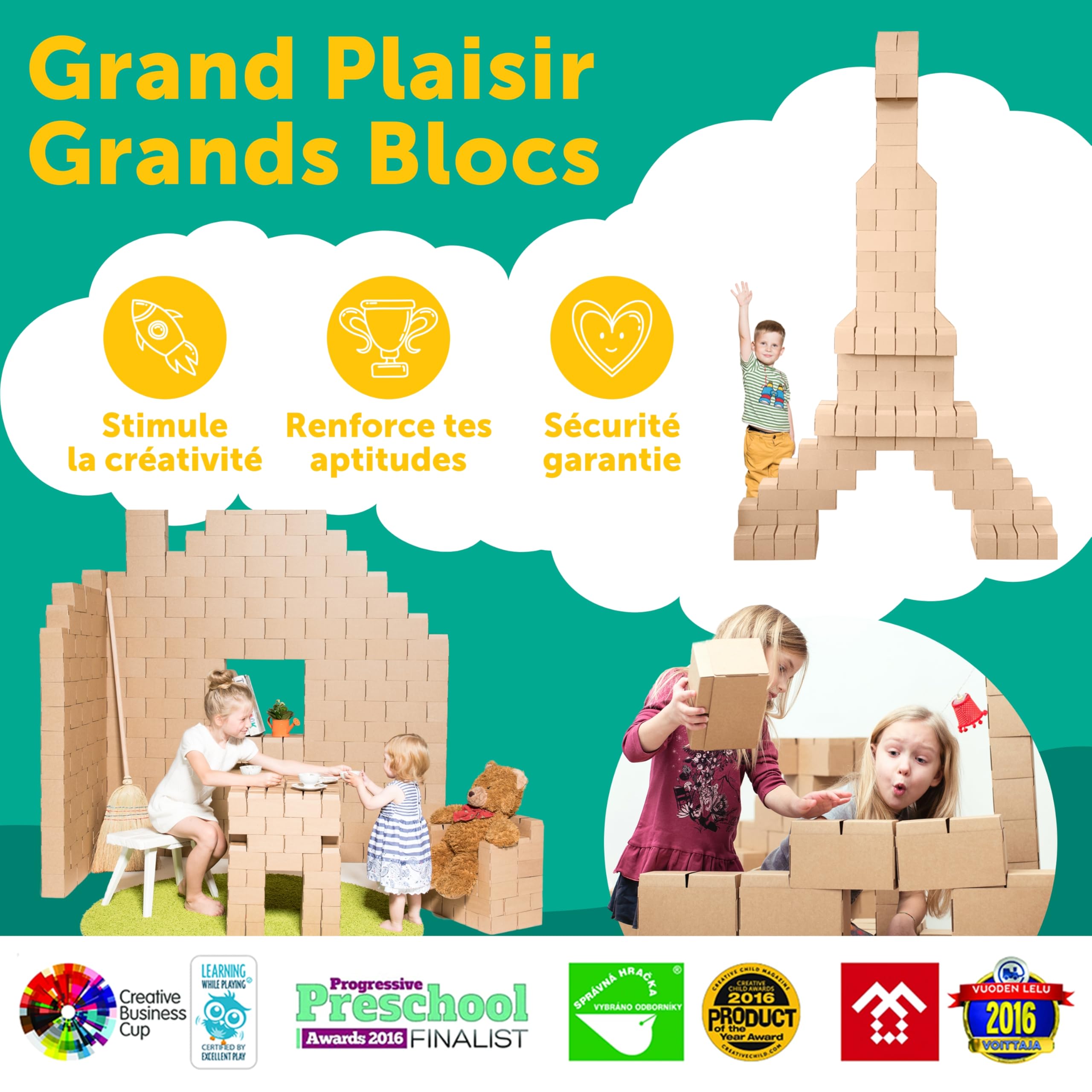 GIGI BLOKS Taille XXL 100 Briques Geantes en Carton Empilables & Emboîtables | Gros Bloc de Construction Enfant Robustes, Faciles à Assembler | Jeux de Construction Enfant Créatifs & Éducatifs
