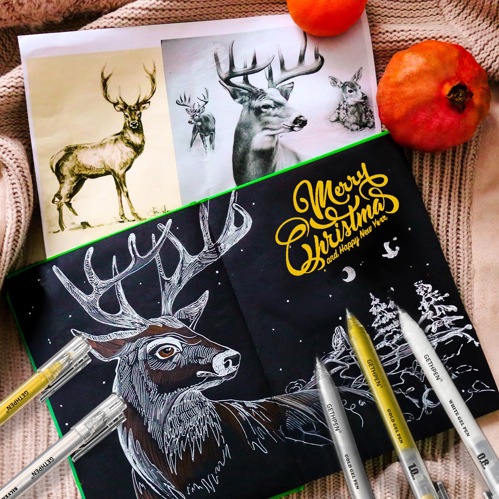 3 Colors Gel Pen Set White Gold Silver 1 0mm Fine Point Gel Ink Pens for Artists Black — view 6