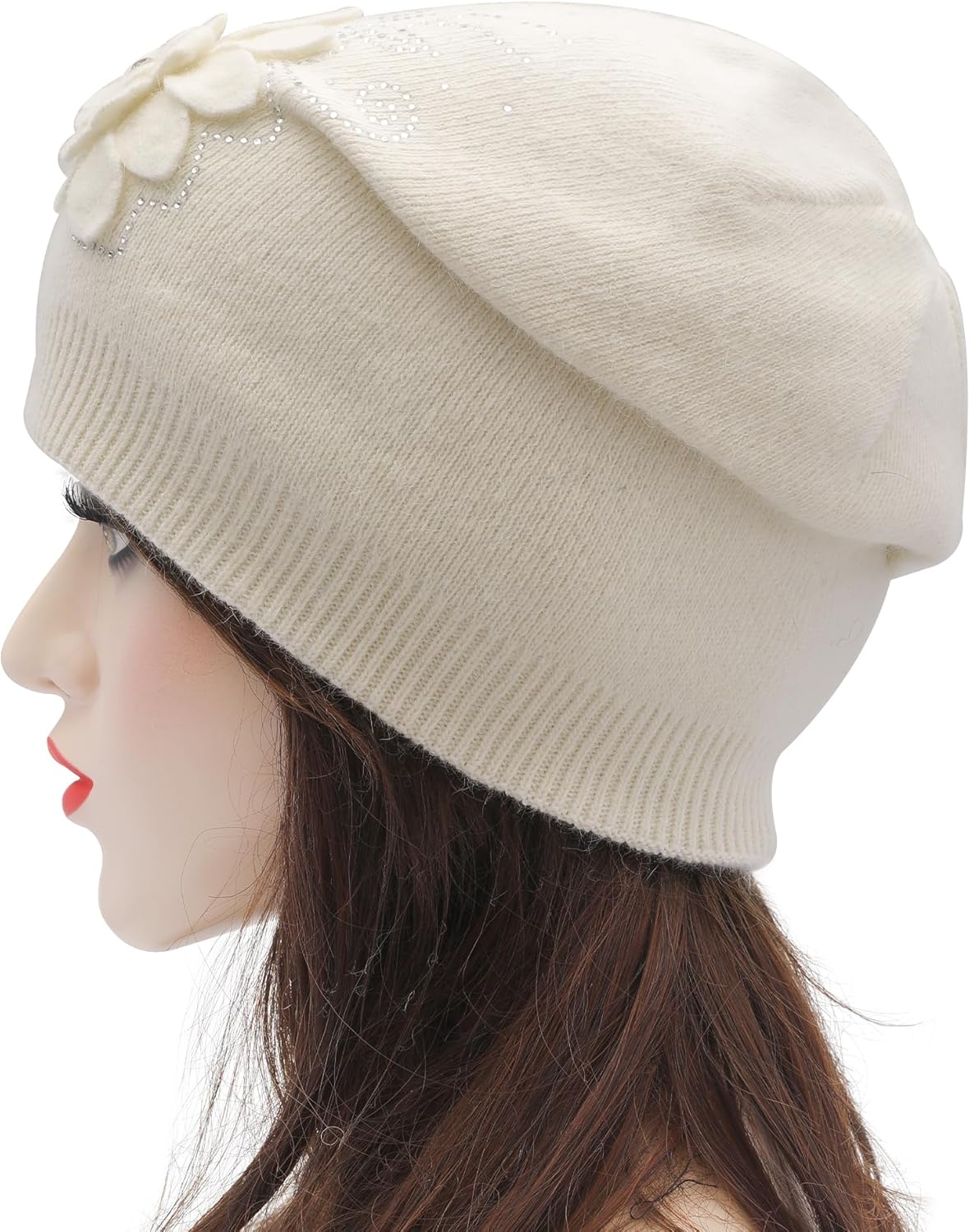 ZLYC Women Floral Slouchy Beanie Hat Double Layer Winter Knit Skull Cap - Image 4