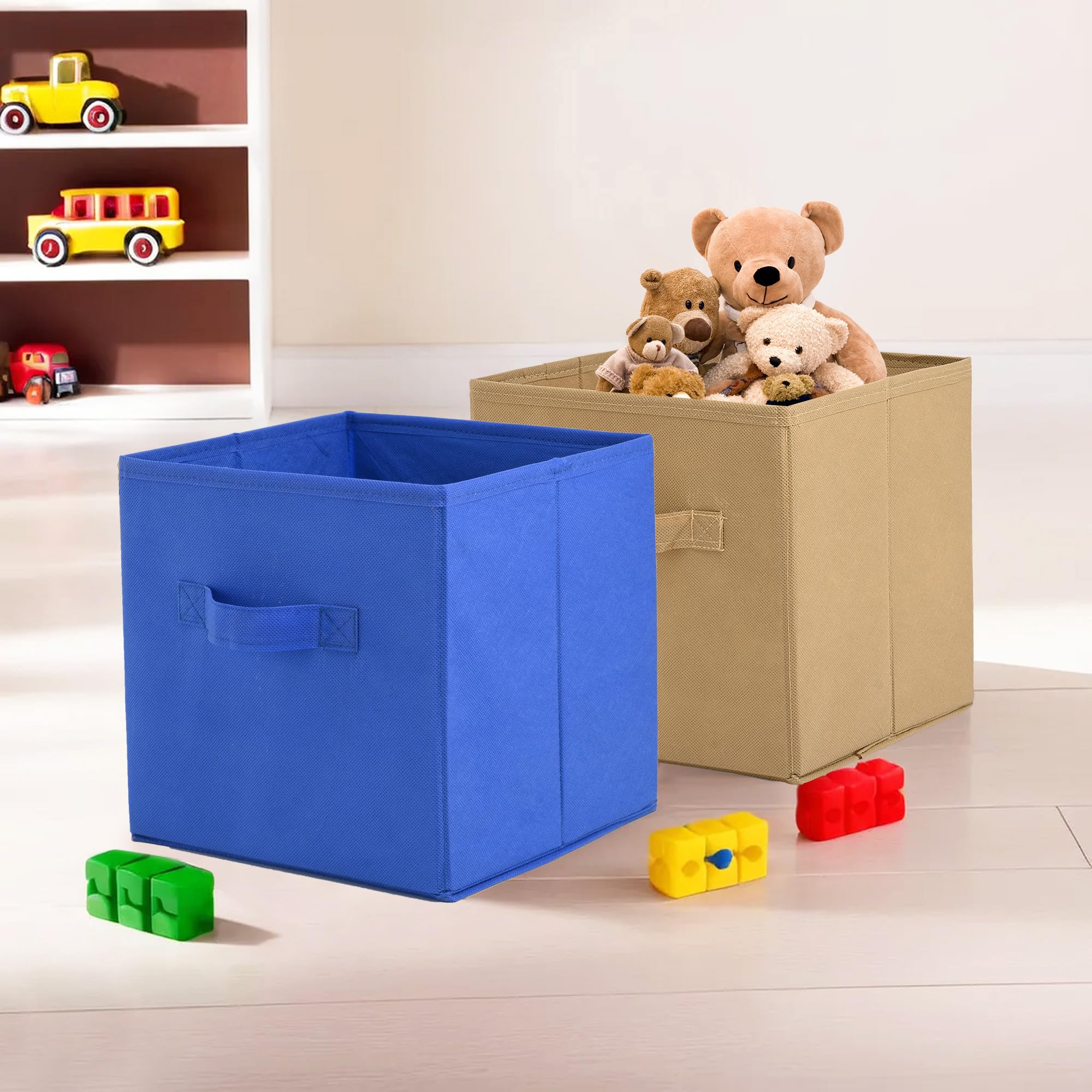 Kuber Industries (Pack of 2) Foldable Storage Box | Multipurpose Storage Organizer For Clothes | Plain Wardrobe Organizer for Book, Stationary & Toys | 11 Inch | Beige & Royal Blue