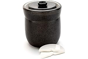 TOMO 3 Liter Fermentation Crock With Weights - Sauerkraut Pickling and Stoneware Kombucha Brewing