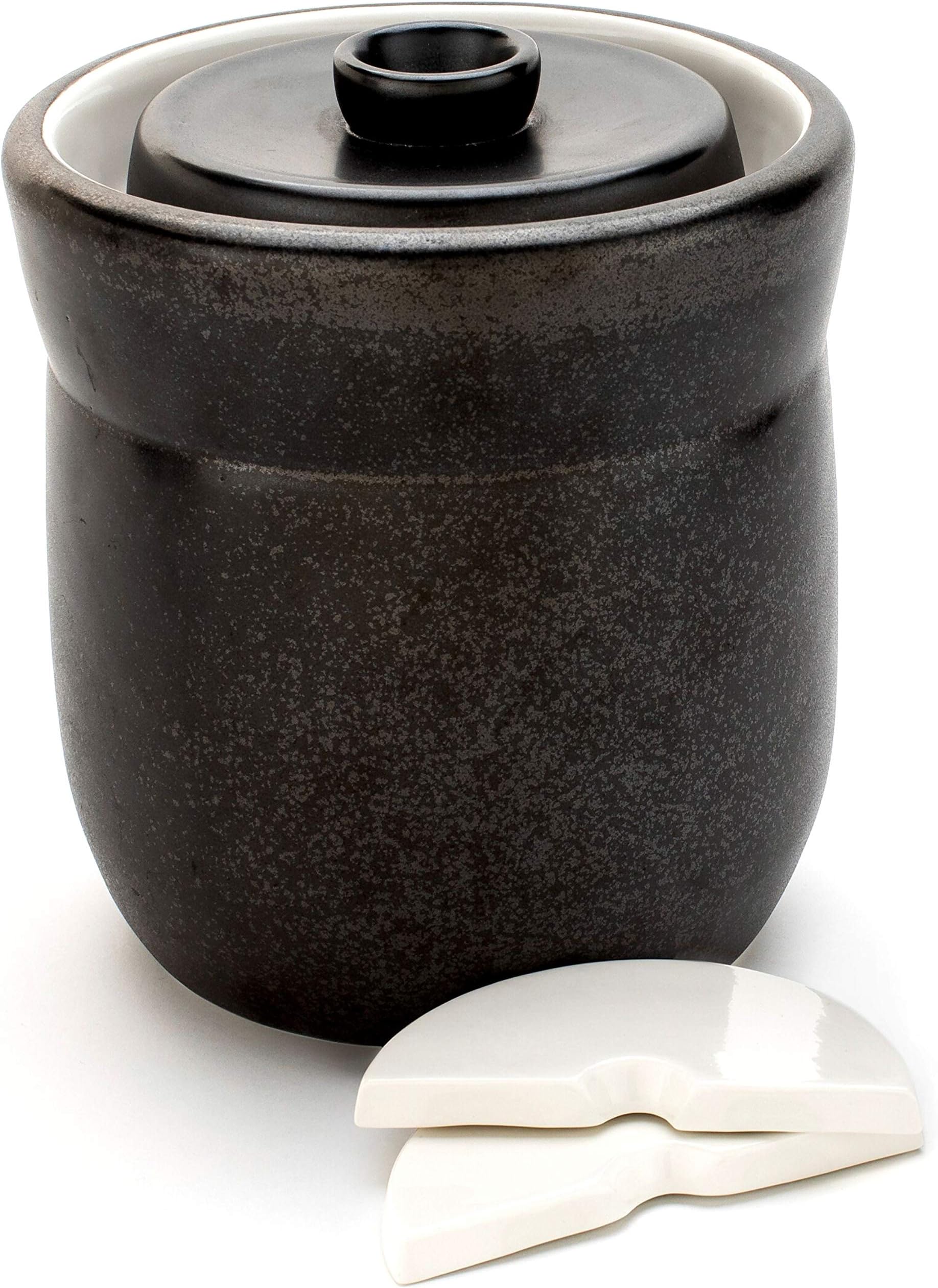 TOMO Fermentation Crock with Weights 3L - Ceramic Fermenting Kit - Water Seal Fermentation Jar Sauerkraut Fermenter - 3 Liter (1 Gallon)