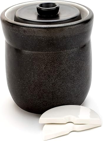 TOMO Fermentation Crock with Weights - Ceramic Sauerkraut Pickling Crock - Stone