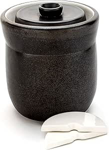 TOMO Fermentation Crock with Weights - Ceramic Sauerkraut Pickling Crock - Stoneware Kombucha Brewing (3L)