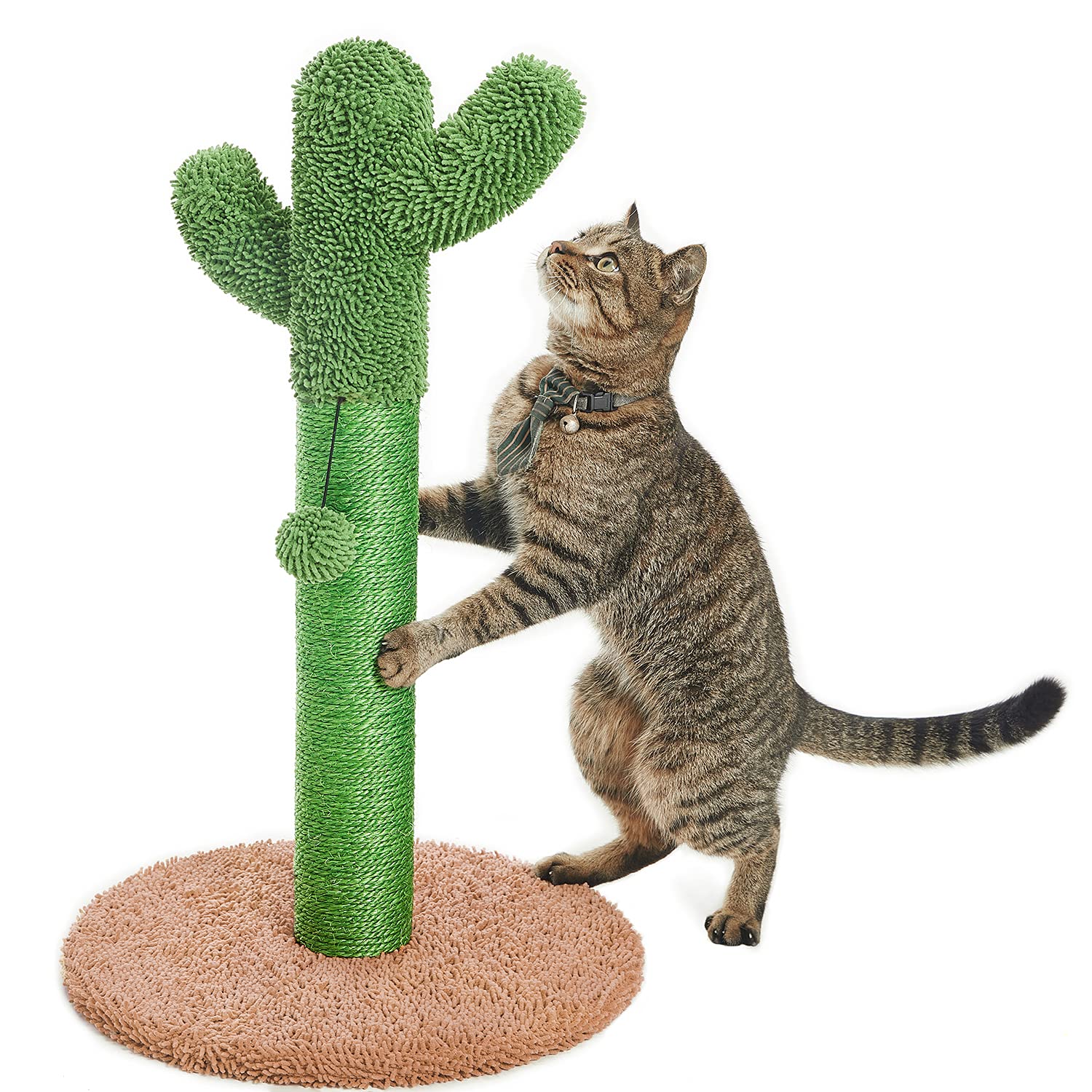 Catinsider 25.6" Cactus Cat Scratching Post with Dangling Ball for Cats Brown