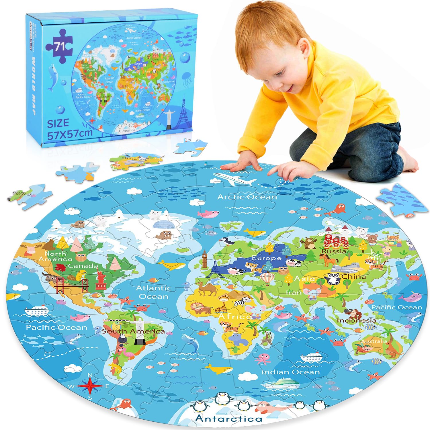 Puzzle Oceano Bambini, Puzzle da 71 Pezzi per Bambini, Squali e Coralli Mondo Sottomarino Puzzle per 5 6 7 8 Anni, Puzzle Bambini Pezzi Grandi, Gioco Educativo per Ragazzi e Ragazze di Età