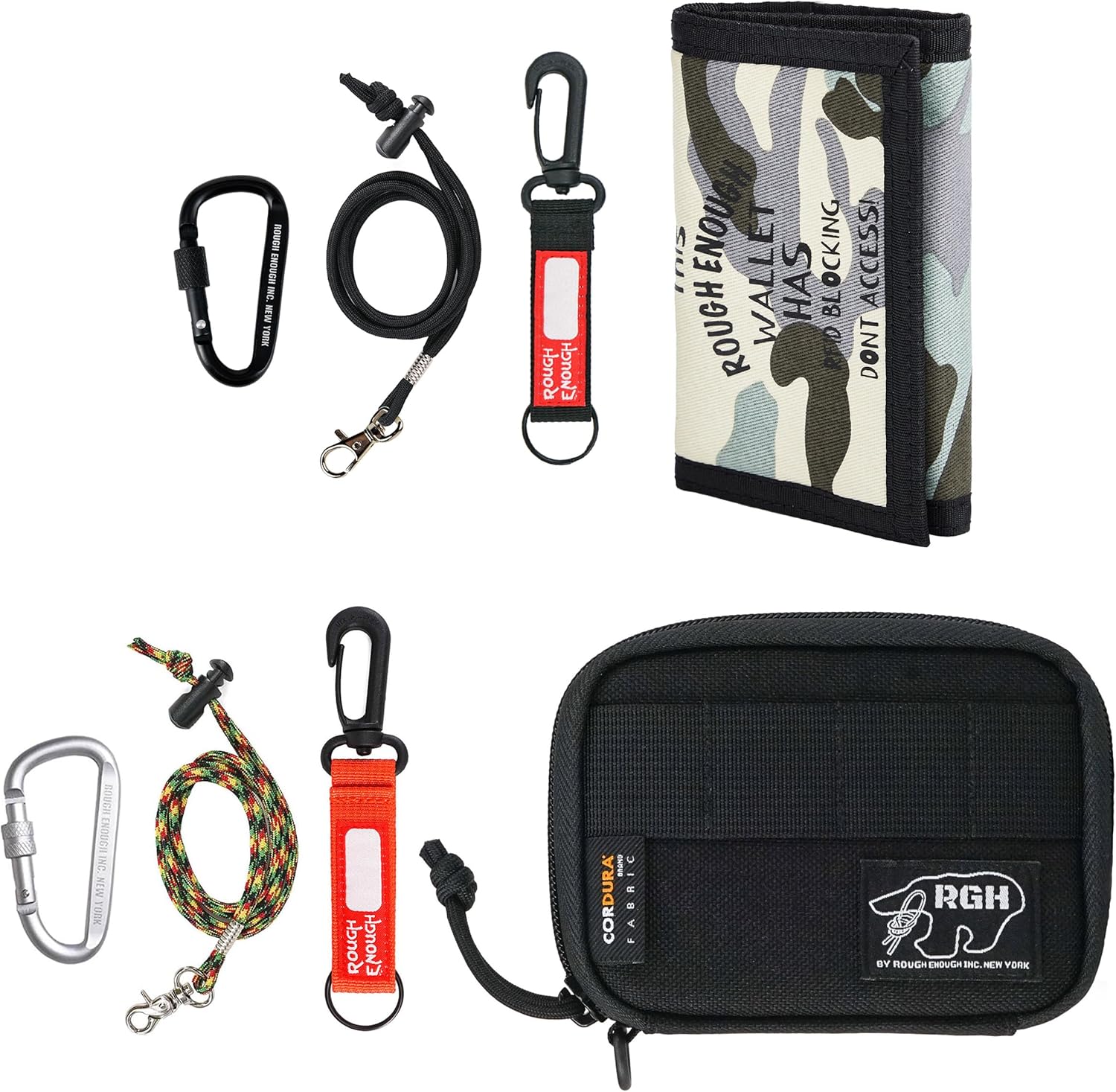 Rough Enough RFID Blocking Kids Wallet Zipper Accordion Wallet for Teen Boys and Young Men, with Adjustable Neck Lanyard, Carabiner Clip, Keychain