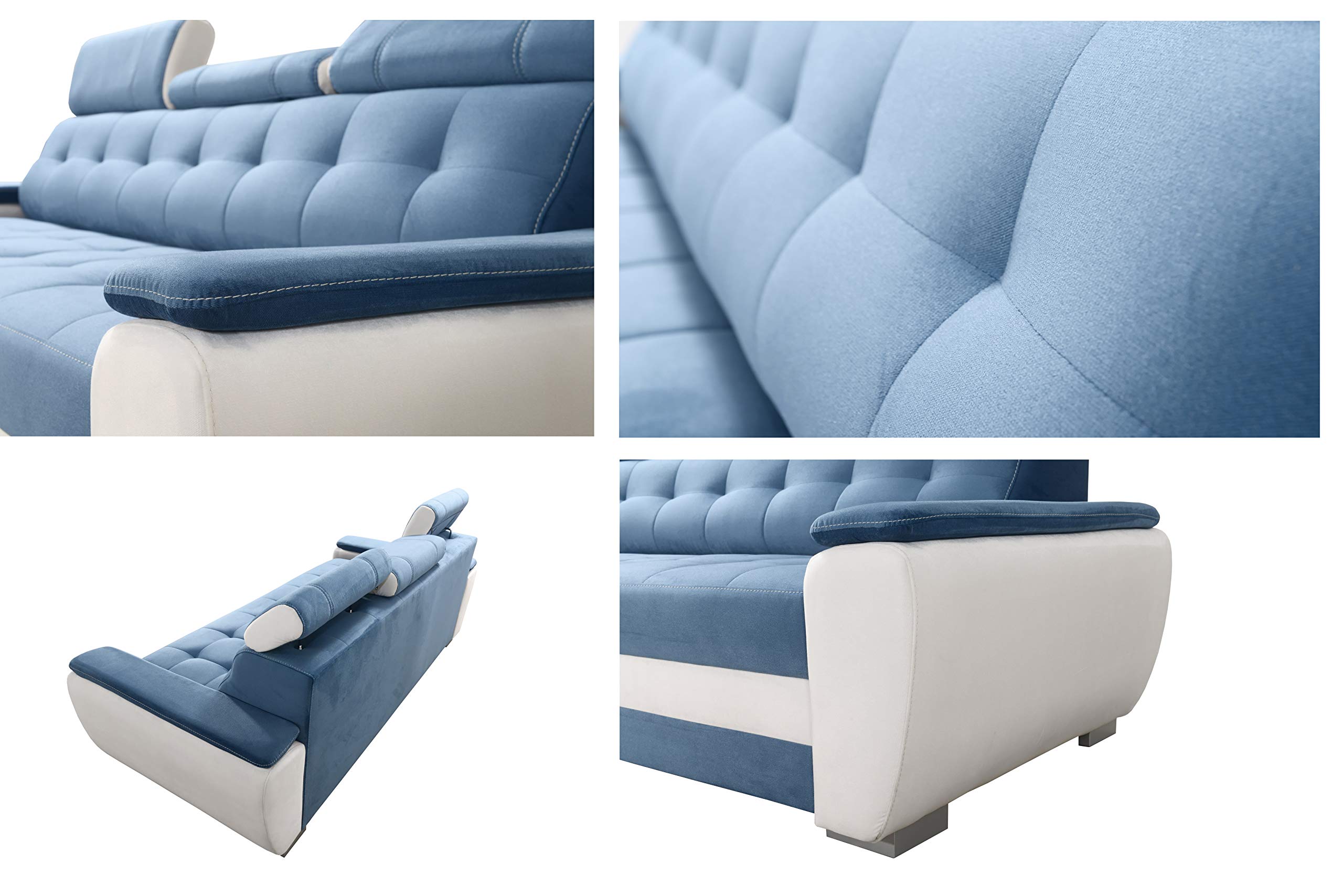 Robin Diana sofa z funkcją spania, ze skrzynią na pościel i poduszkami, wolnostojąca kanapa, tapicerowana sofa (jasnoszary/czarny)