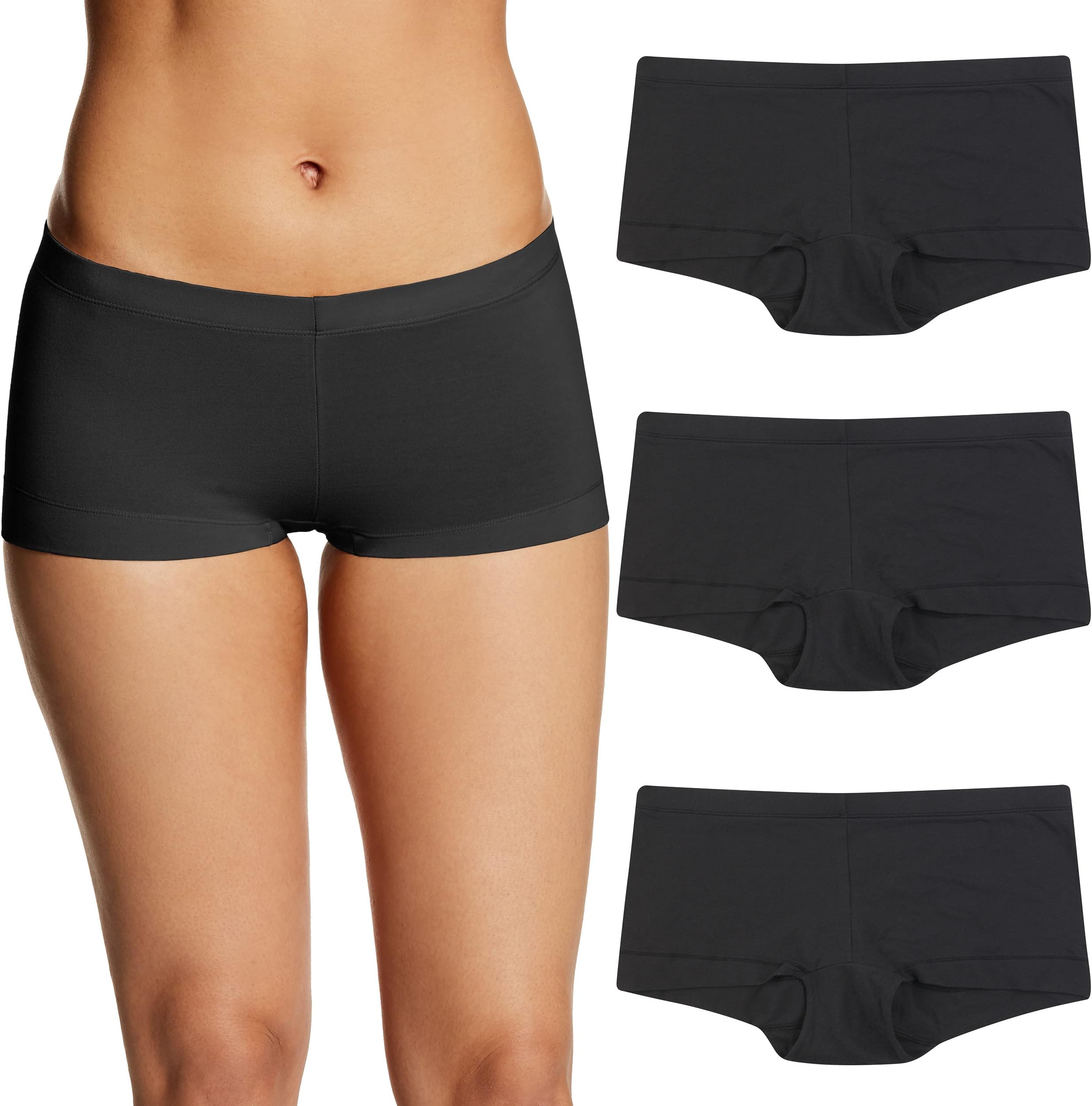 MaidenformWomens Boyshort Panty Pack, Dream Lace Cotton For Boy Short Panties, Black/Black/Black, Small USOEKO-TEX STANDARD 100