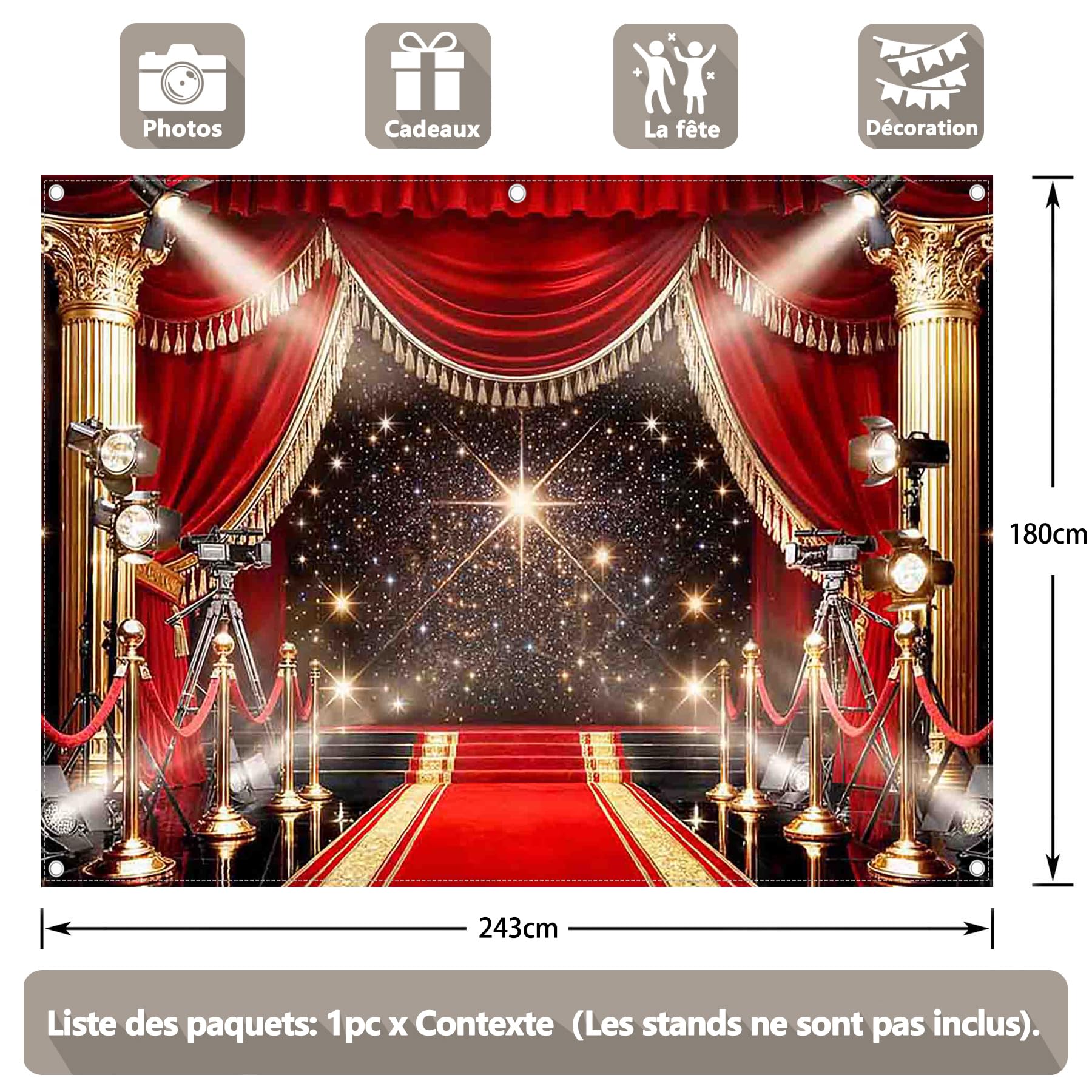 Luminora 2,43x1,8 m Toile de Fond de Événement sur Tapis Rouge Fond de Photographie Scène pour soirée cinéma en Polyester, Décoration de Fête bannière,Tapisserie Murale, Accessoires de Studio