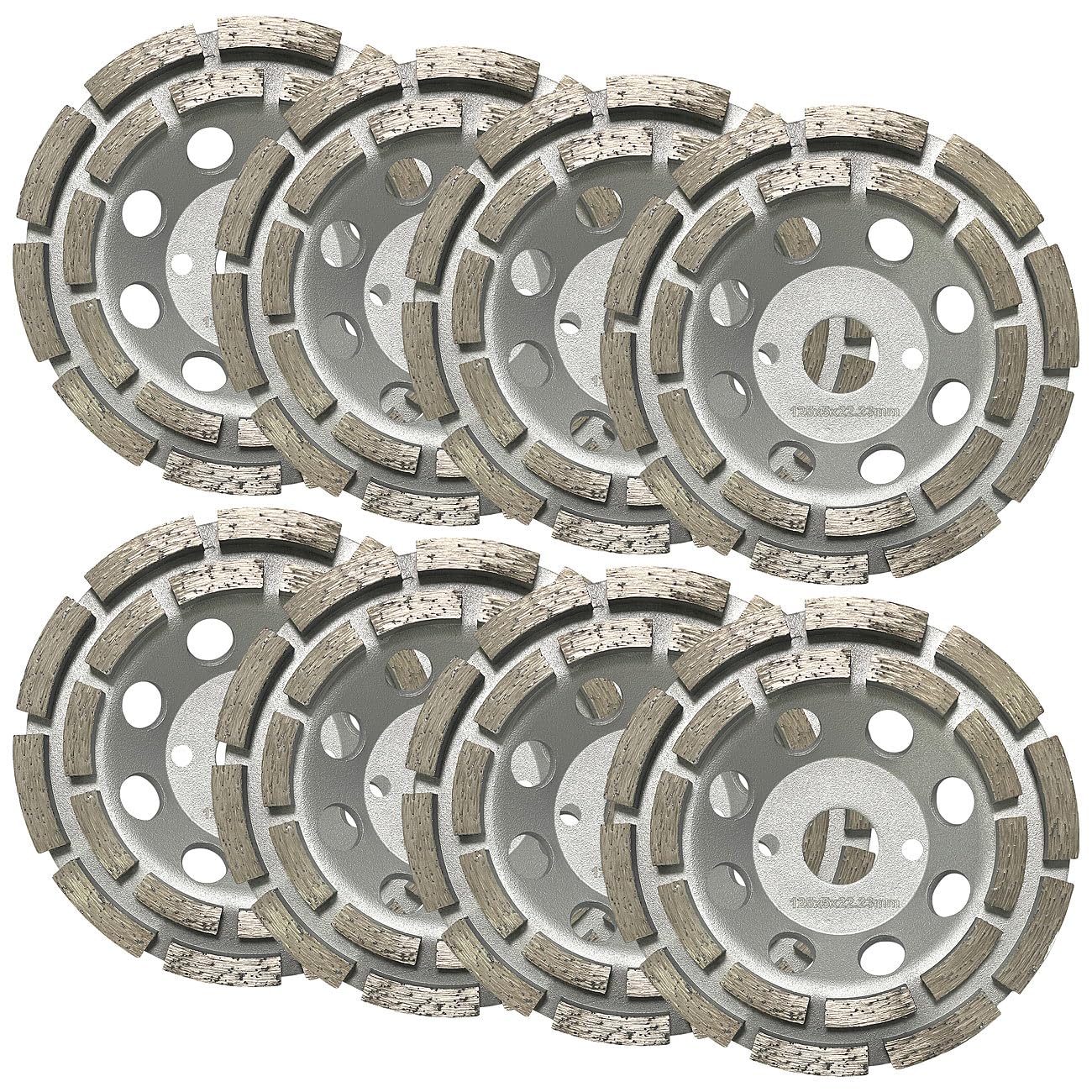 AGT Diamantschleifteller: 8er-Set universal Diamant-Schleiftöpfe 125 mm, doppelreihig (doppelreihige Schleifscheiben, Schliefteller)